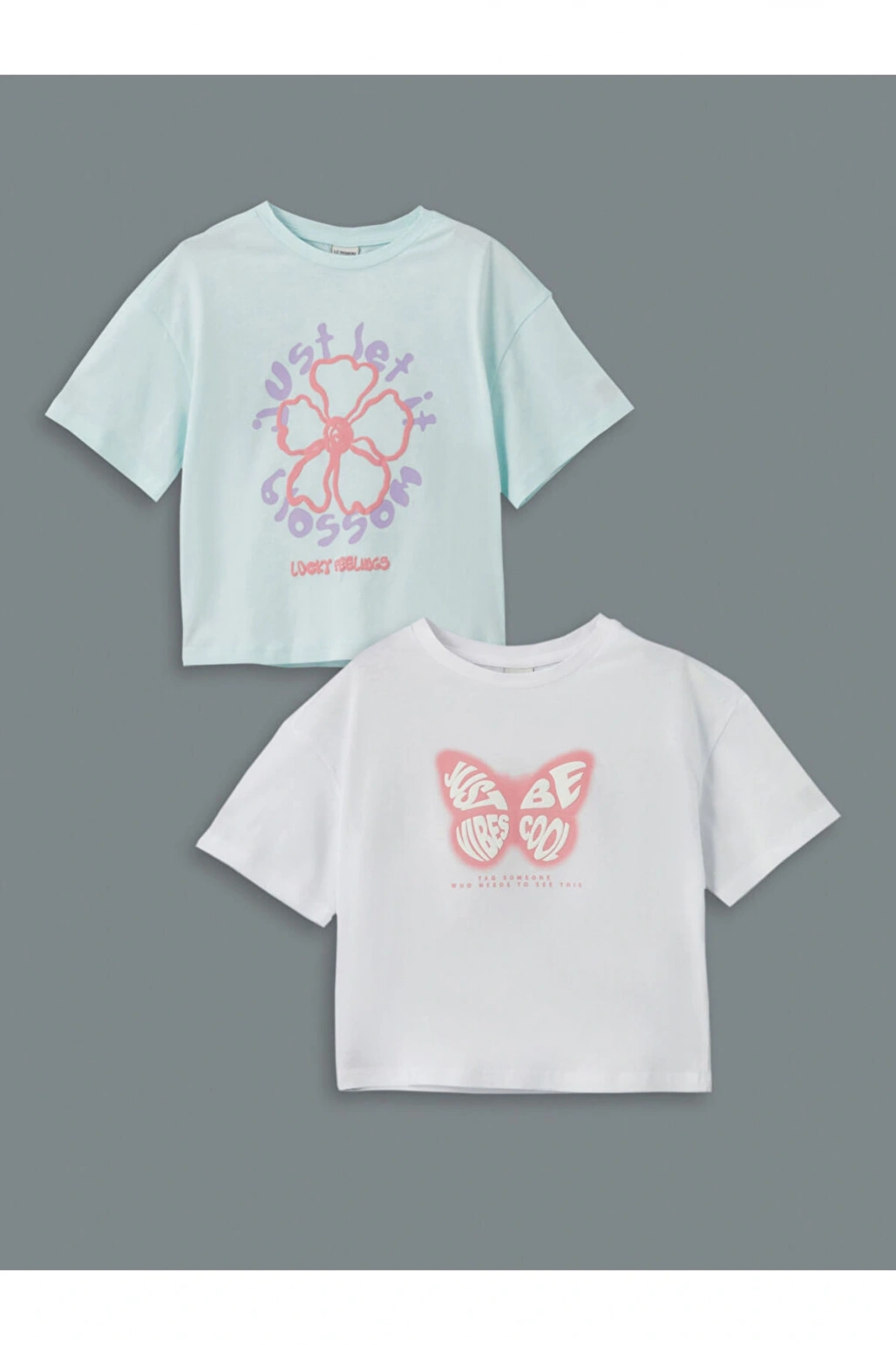 LCW Kids Yeşil Bisiklet Yaka Kız Çocuk Crop Tişört 2li