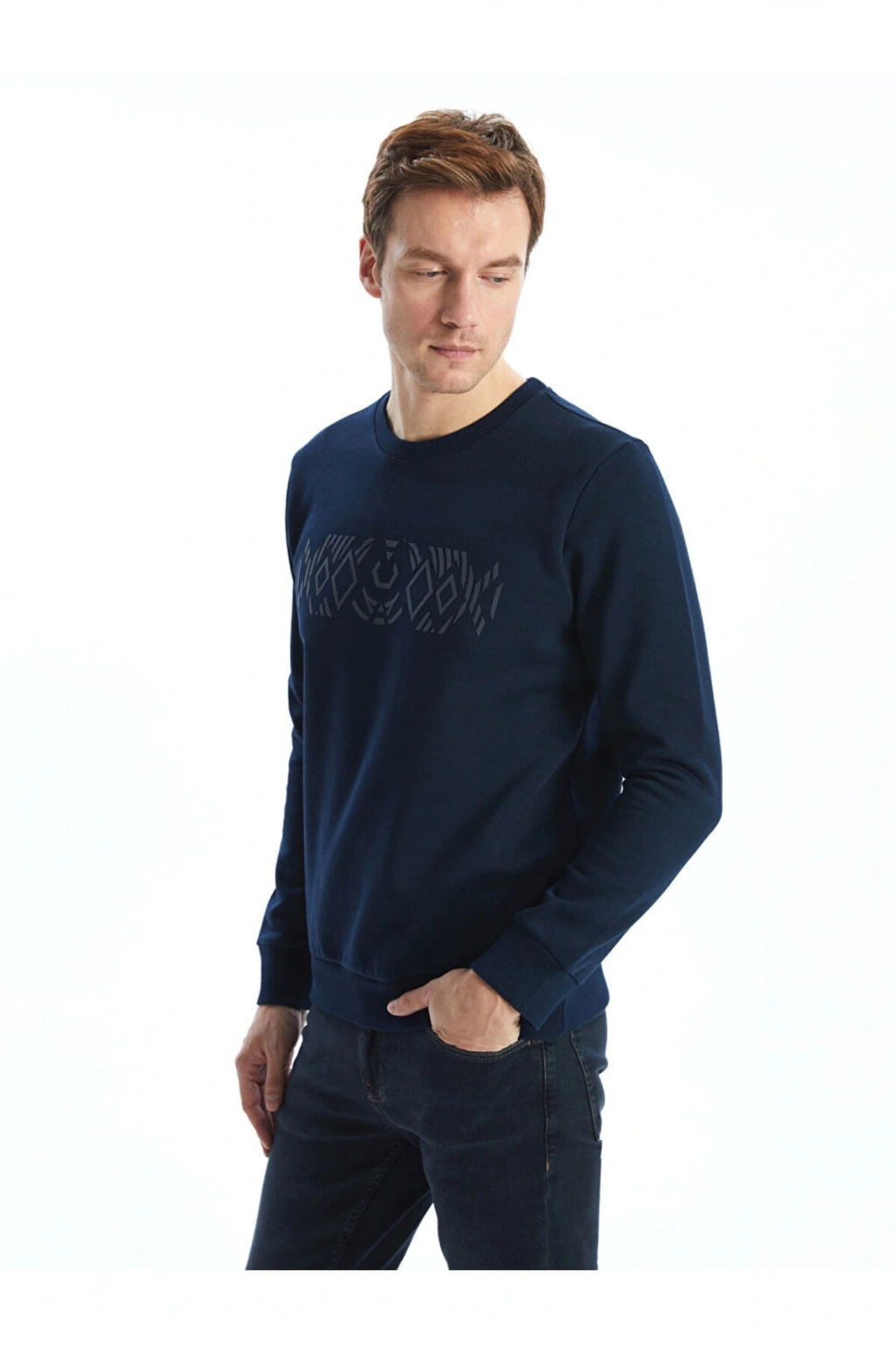 LCW Bisiklet Yaka Uzun Kollu Baskılı Erkek Kalın Sweatshirt