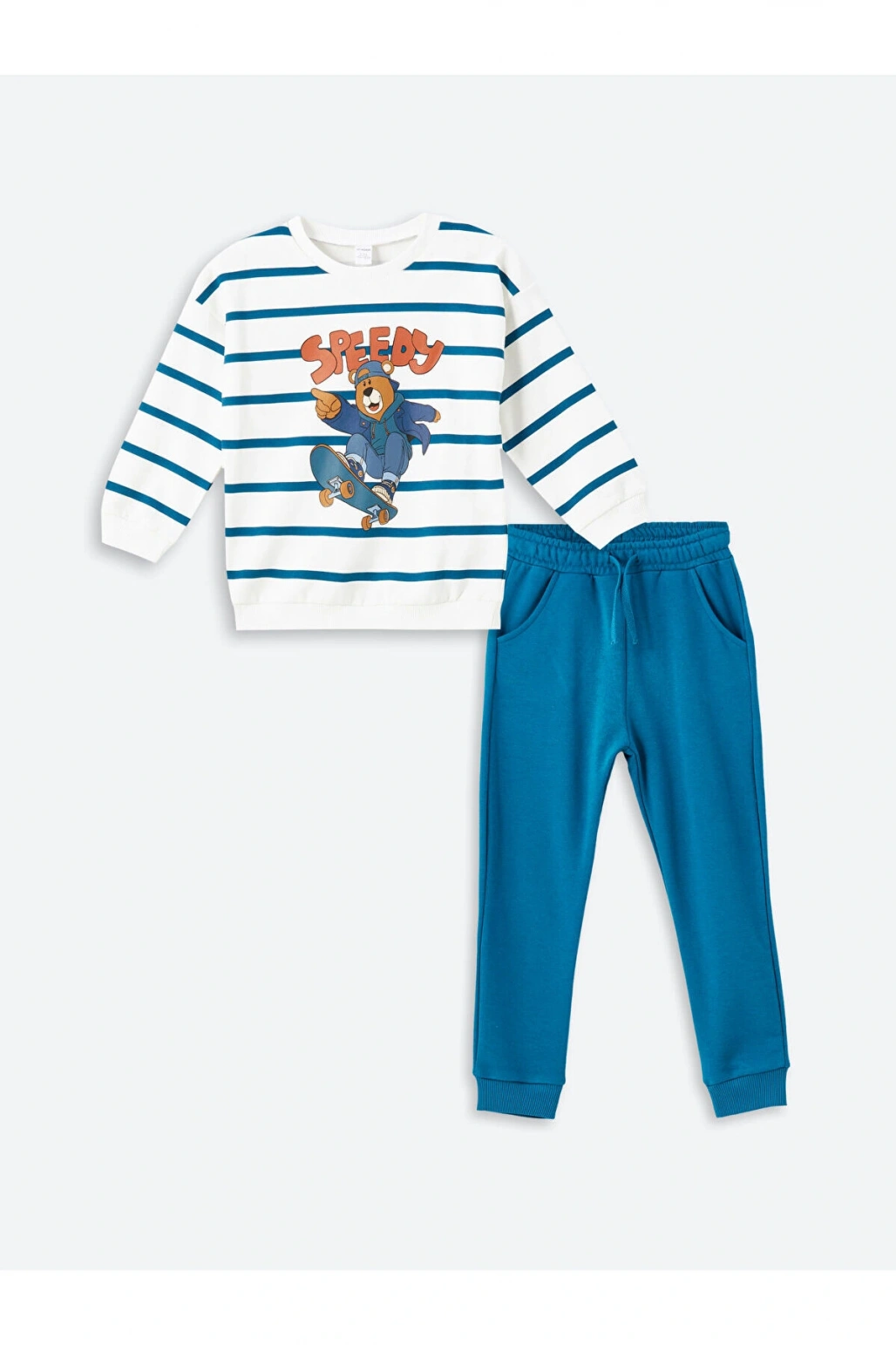 Lcw Bisiklet Yaka Uzun Kollu Çizgili Erkek Bebek Sweatshirt Ve Eşofman Alt 2li Takım