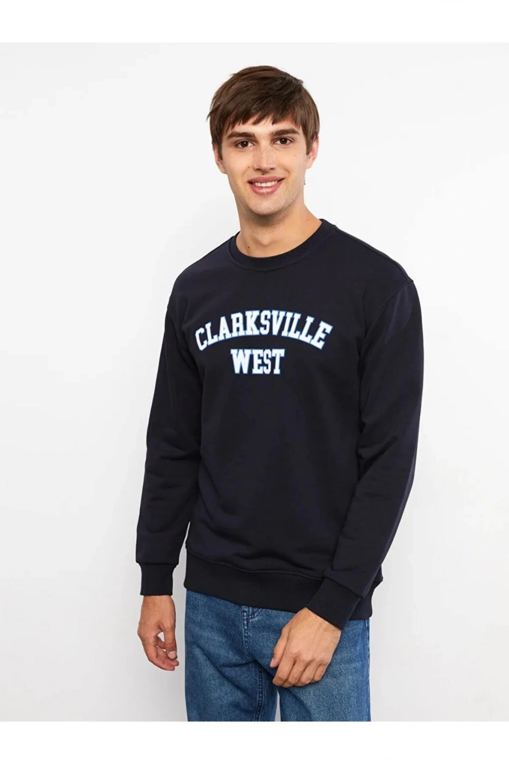 LCW Casual Lacivert Bisiklet Yaka Uzun Kollu Baskılı Erkek Sweatshirt