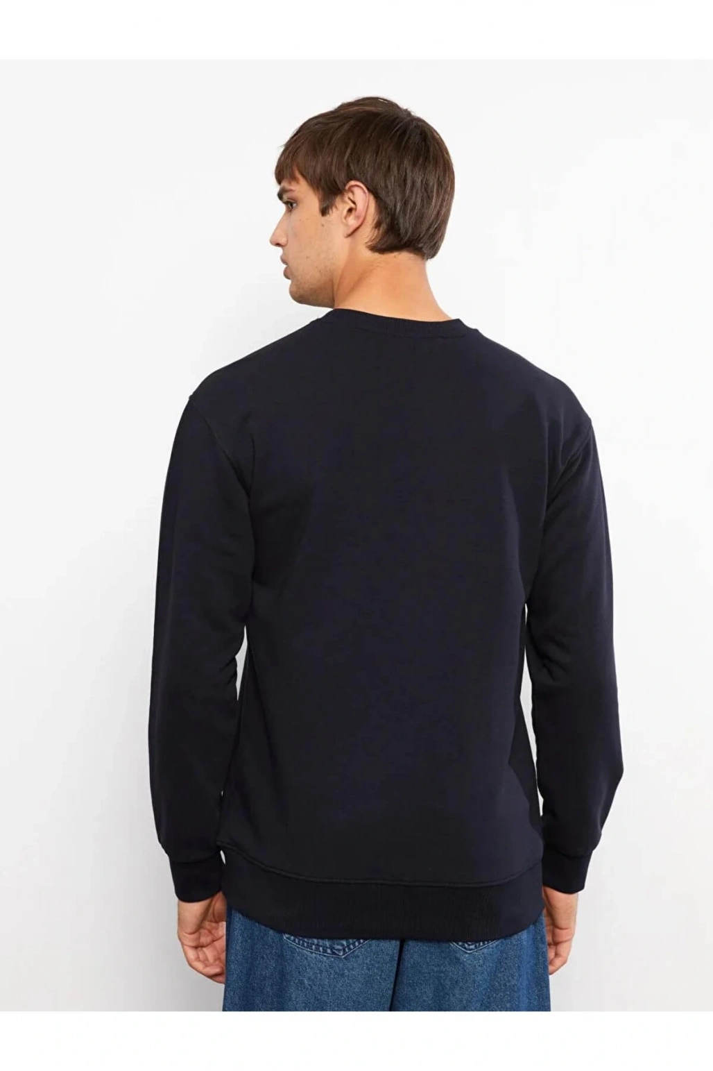 LCW Casual Lacivert Bisiklet Yaka Uzun Kollu Baskılı Erkek Sweatshirt