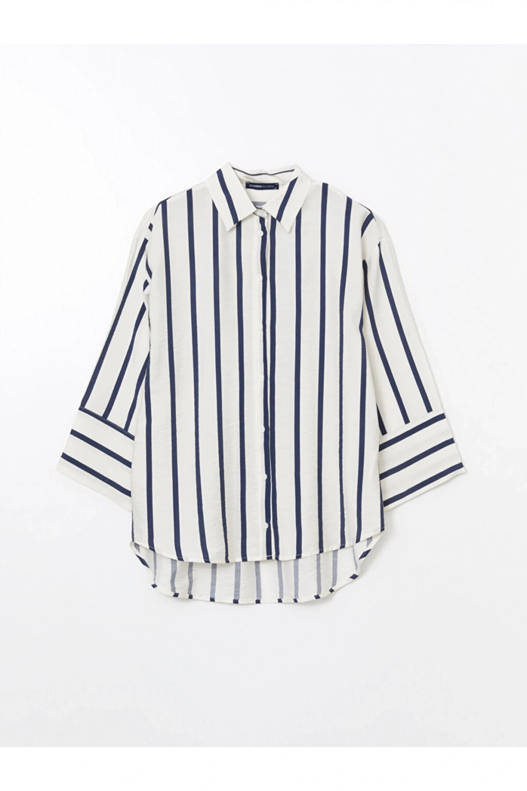 LCWAIKIKI Classic Indigo Çizgili Oversize Kadın Gömlek