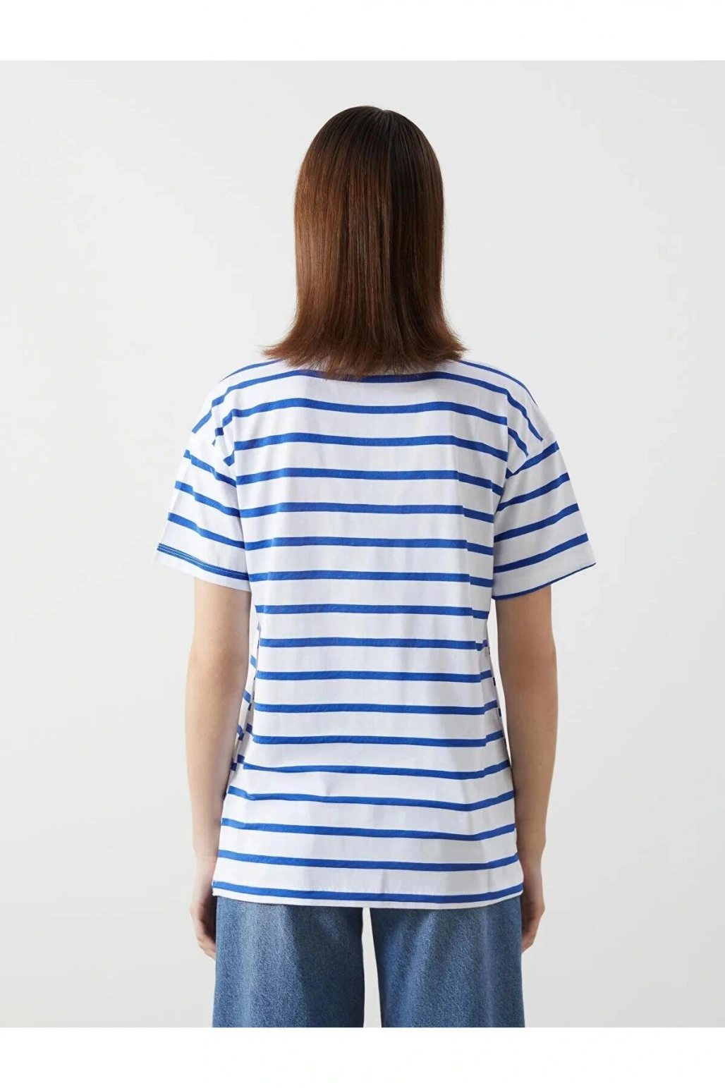 LCW Comfort Bisiklet Yaka Çizgili Kadın Tişört (S5)
