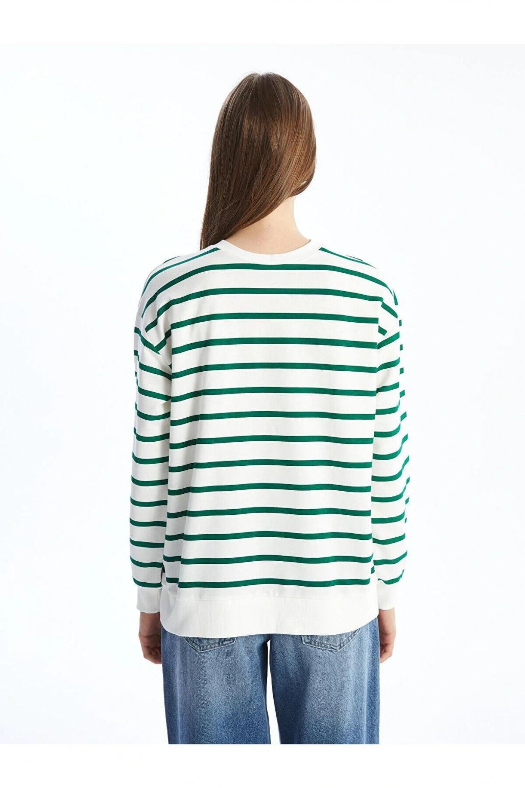 LCW Comfort Çizgili Bisiklet Yaka Çizgili Kadın Sweatshirt (W4)