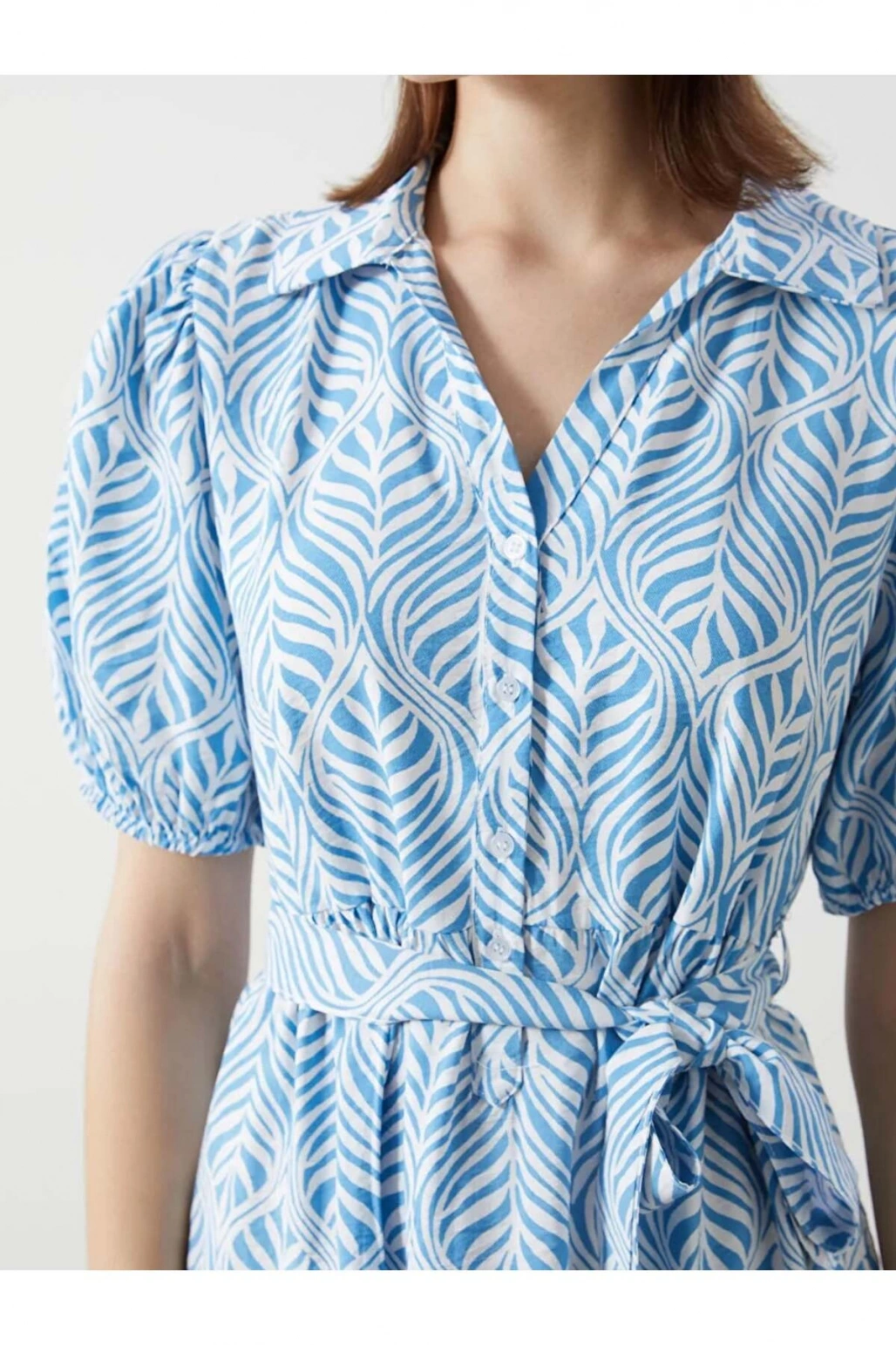 LCW Comfort Indigo Gömlek Yaka Desenli Kadın Elbise