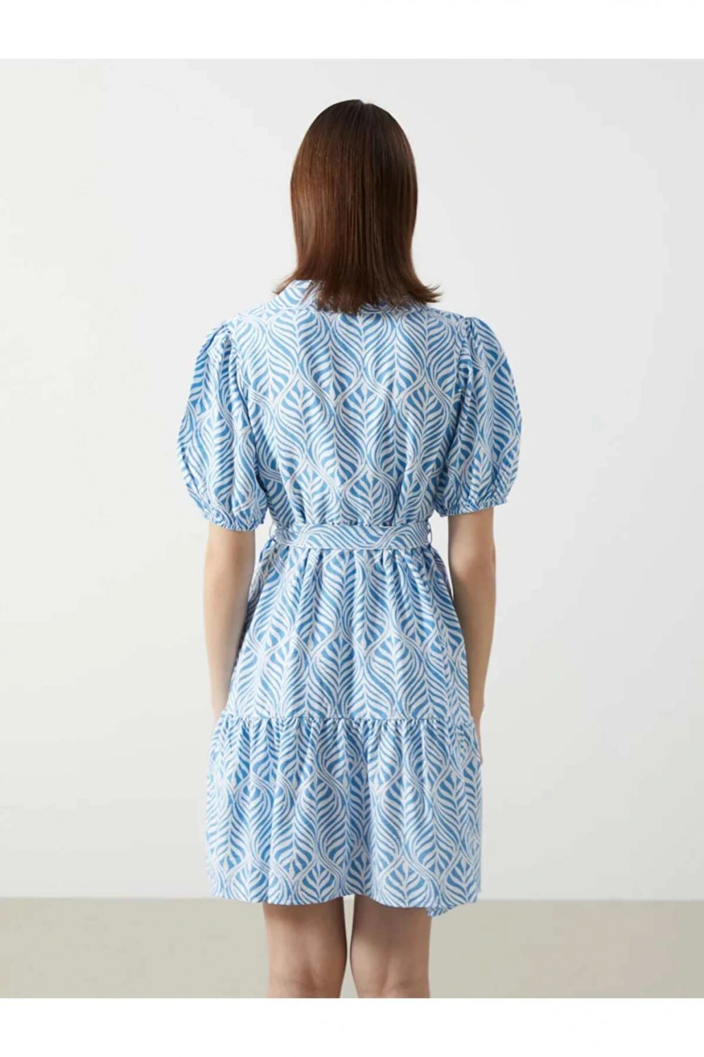 LCW Comfort Indigo Gömlek Yaka Desenli Kadın Elbise