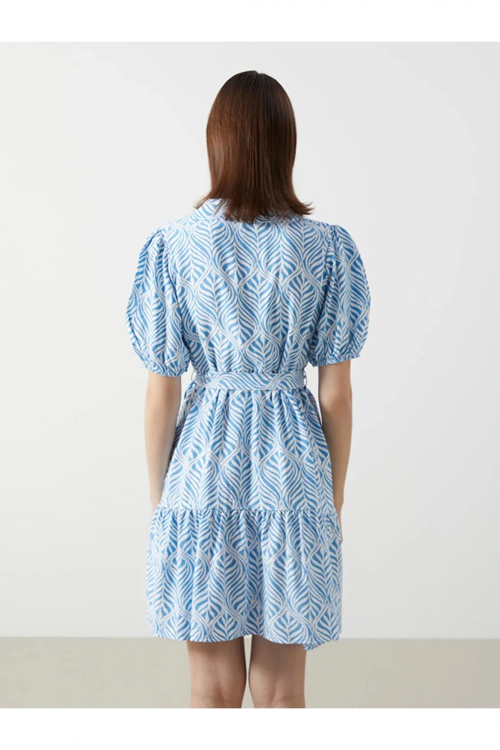 LCW Comfort İndigo Gömlek Yaka Desenli Kadın Elbise