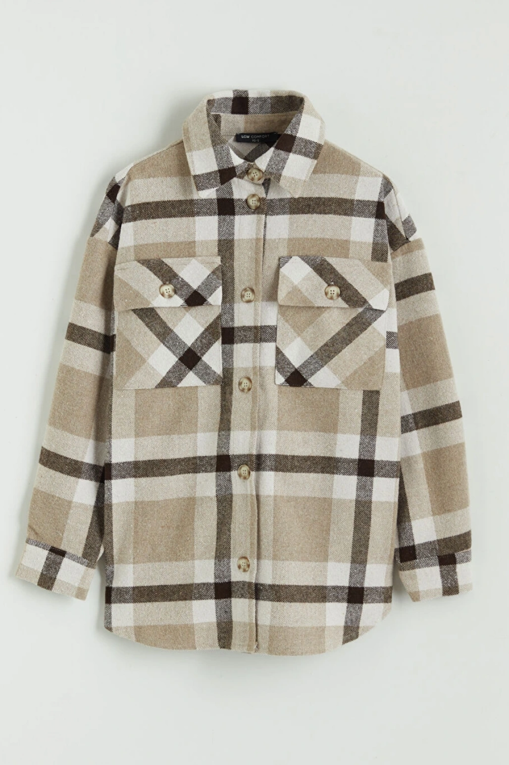 LCW Comfort Kahverengi Ekose Oversize Kadın Gömlek