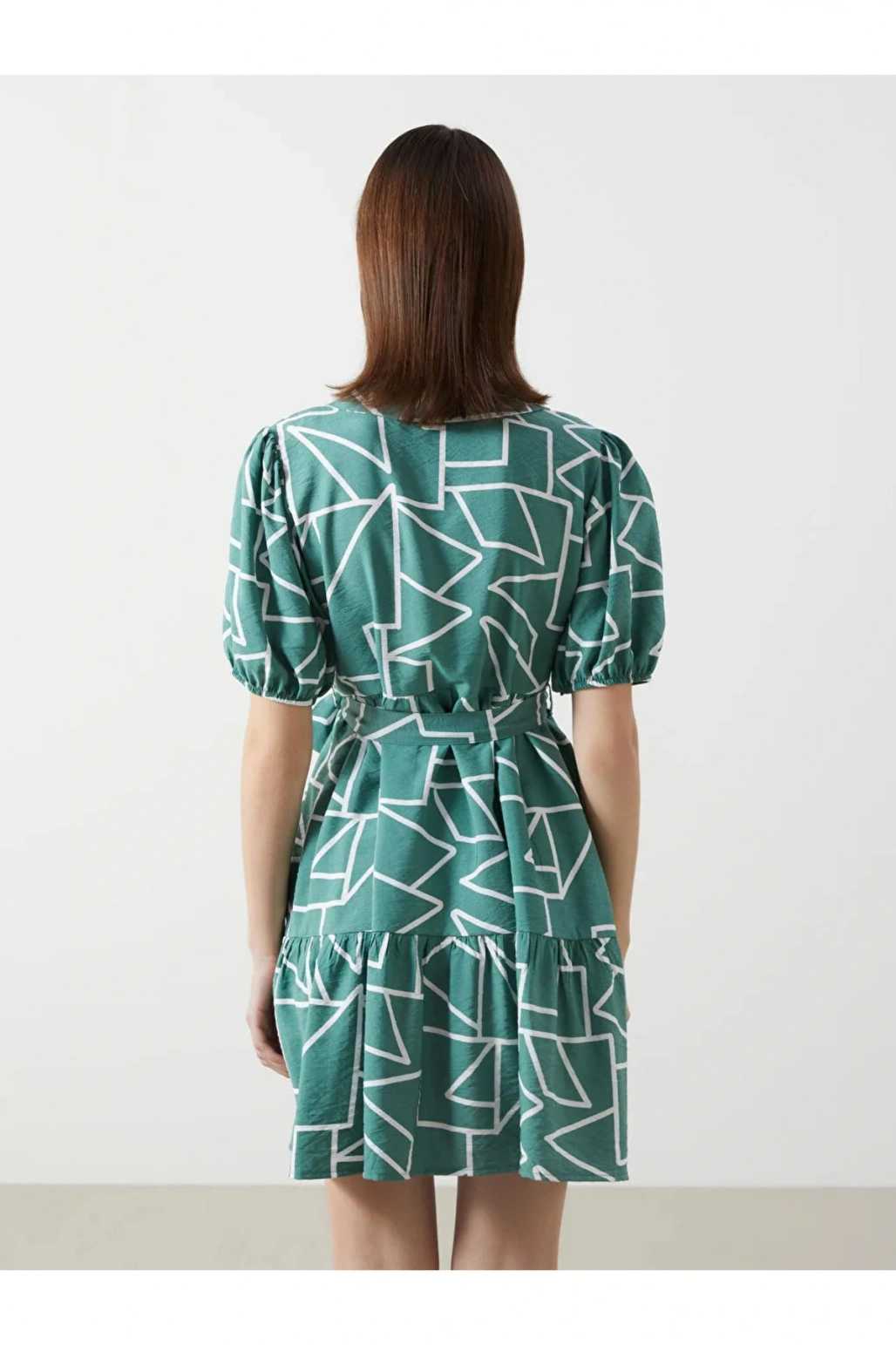 LCW Comfort Yeşil Gömlek Yaka Desenli Kadın Elbise