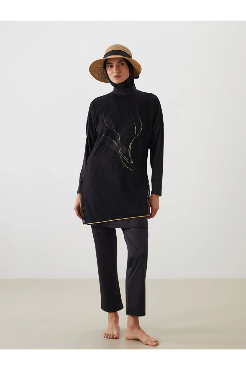 LCW Dik Yaka Baskılı Kadın Tesettür Mayo Takımı