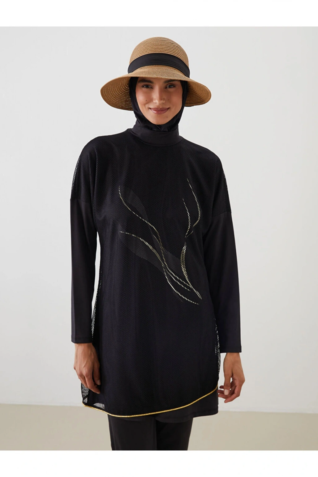 LCW Dik Yaka Baskılı Kadın Tesettür Mayo Takımı