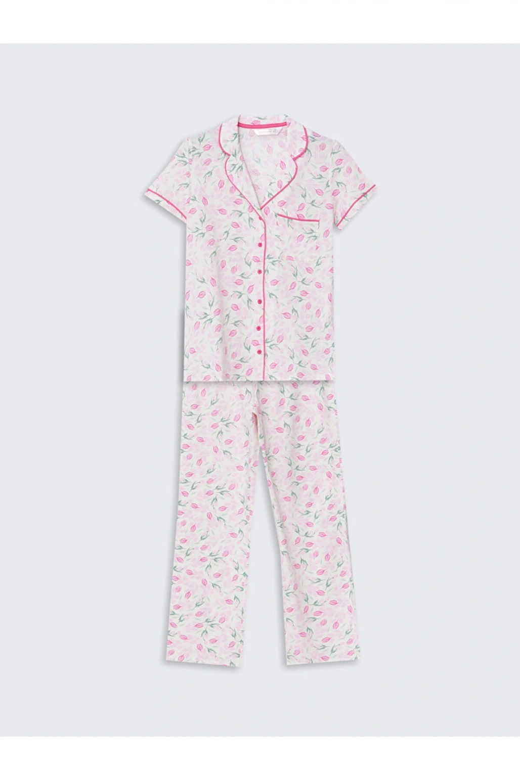 LCW DREAM Ekru Gömlek Yaka Çiçekli Kadın Pijama Takım