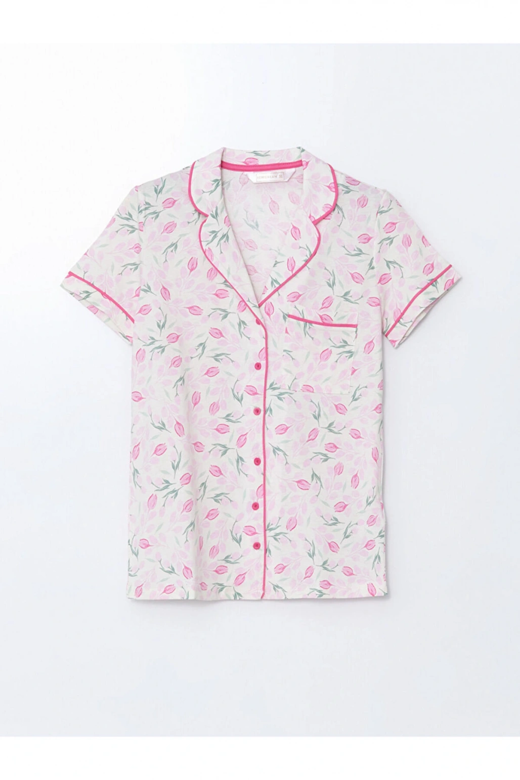 LCW DREAM Ekru Gömlek Yaka Çiçekli Kadın Pijama Takım