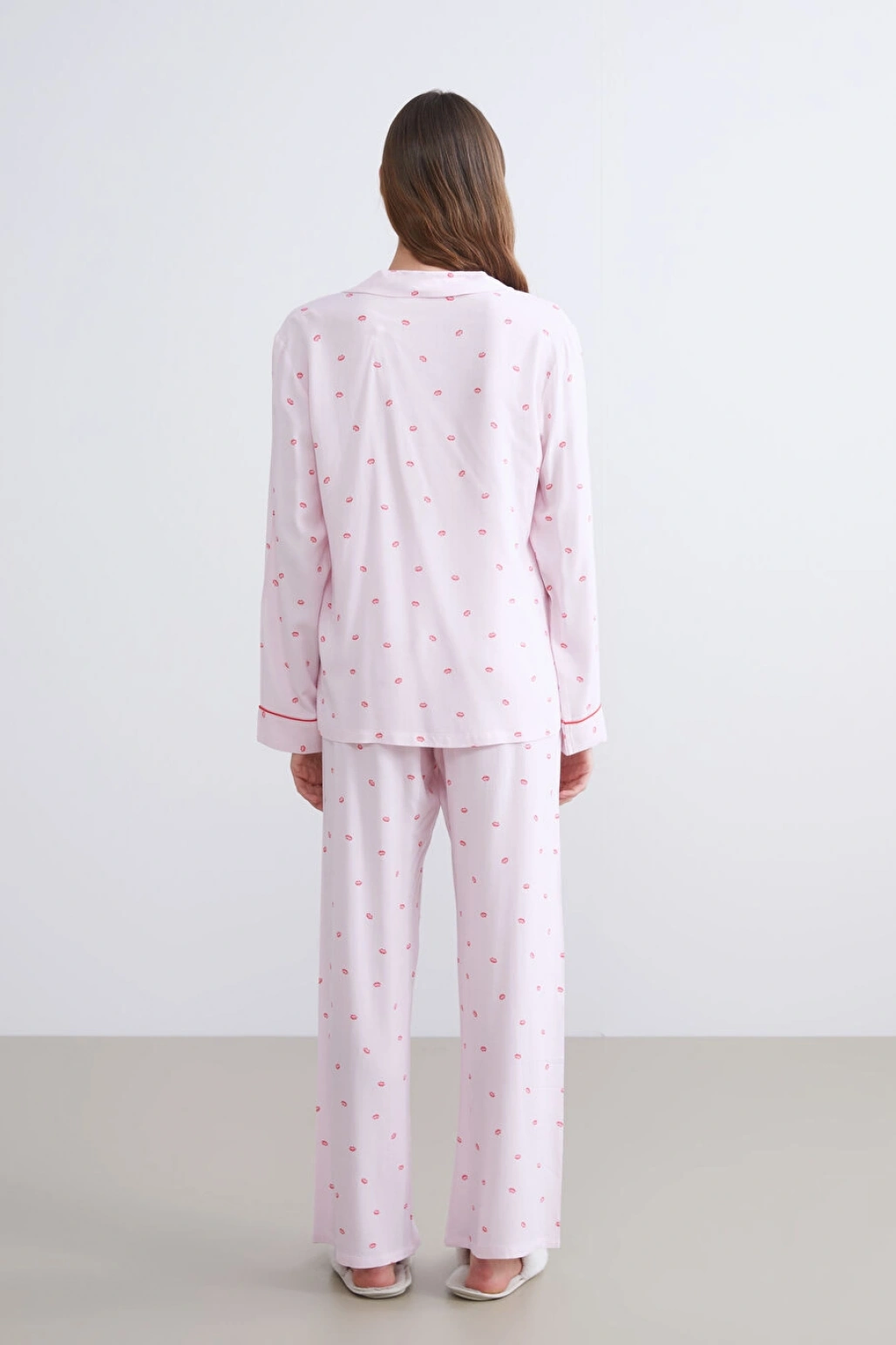 LCW DREAM Pembe Gömlek Yaka Bağlama Detaylı Kadın Pijama Takımı