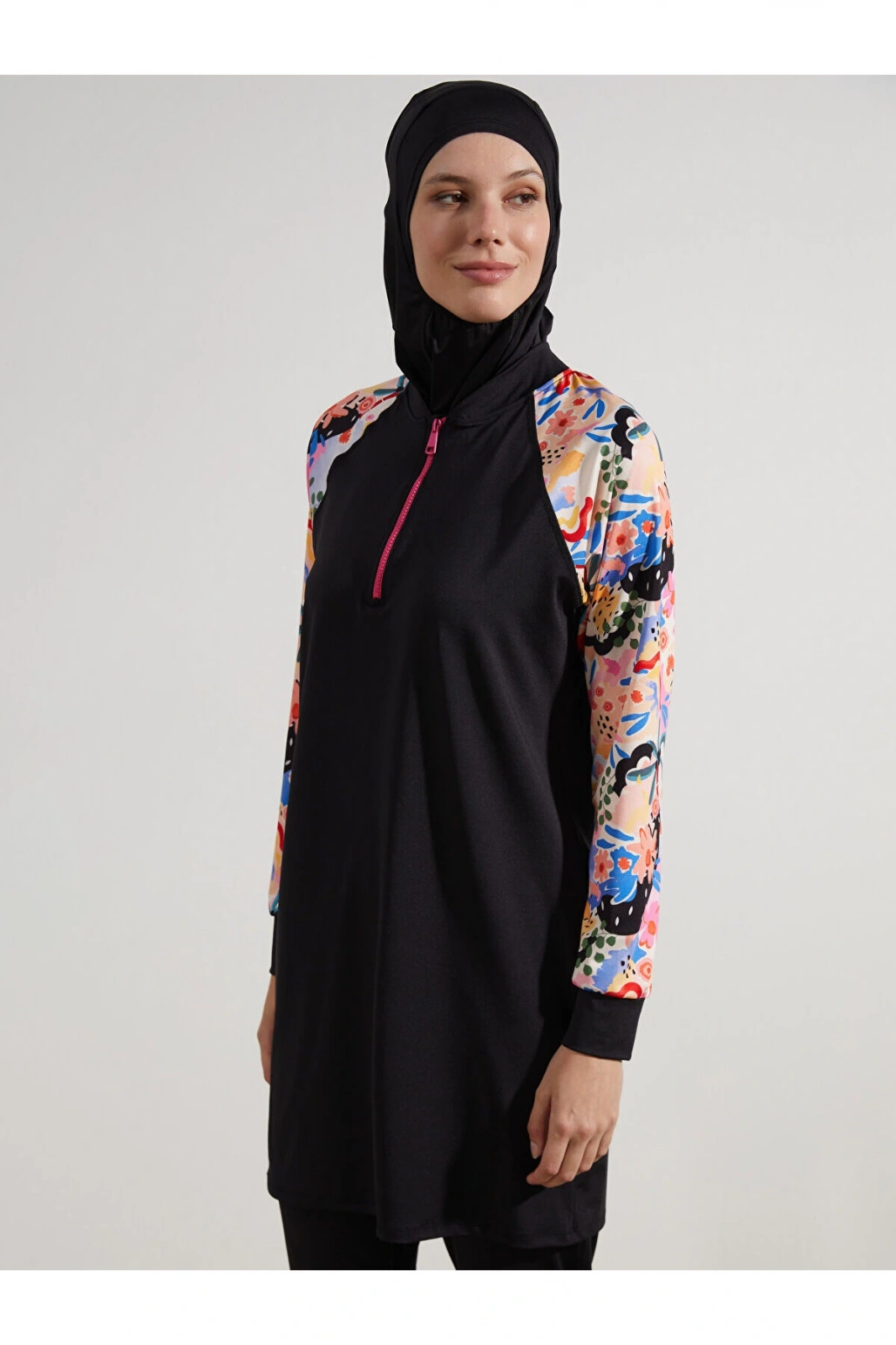 LCW DREAM Siyah Kolej Yaka Desenli Kadın Tesettür Mayo Üst