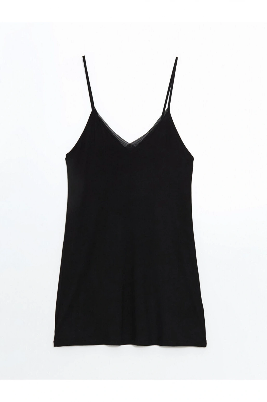 LCW DREAM Siyah V Yaka Düz Askılı Kadın Fantezi Gecelik