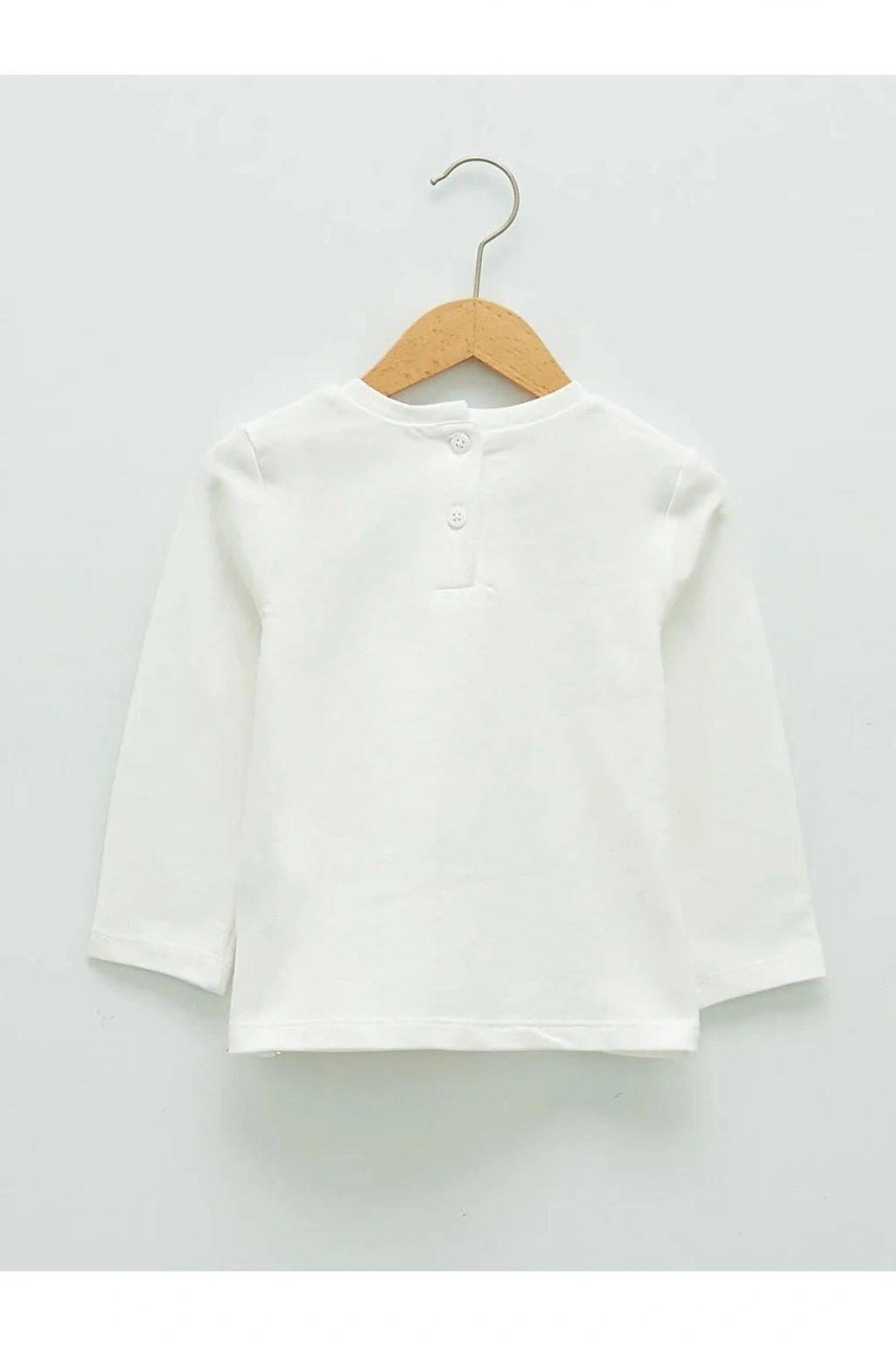LCW ECO Beyaz Bisiklet Yaka Uzun Kol Baskılı Kız Bebek Tişört