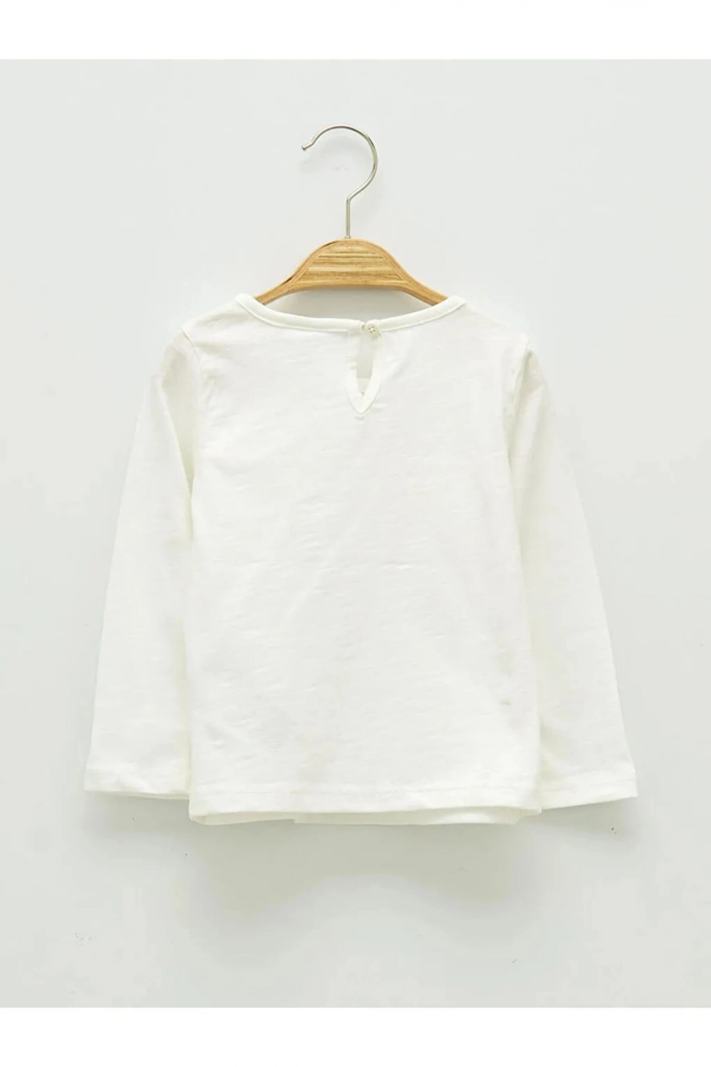 LCW ECO Ekru Bisiklet Yaka Uzun Kol Basic Kız Bebek Tişört