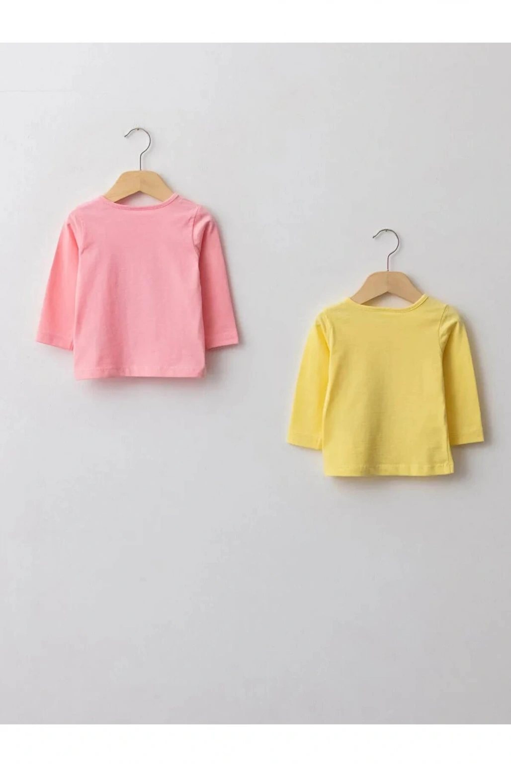 LCW ECO Pembe Bisiklet Yaka Uzun Kollu Baskılı Pamuklu Kız Bebek Tişört 2li