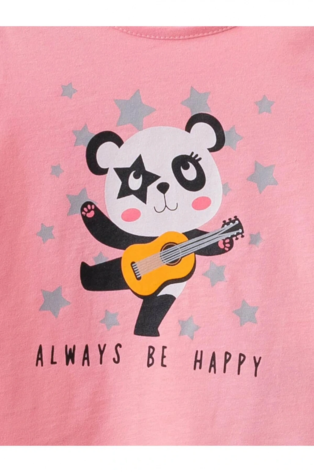 LCW ECO Pembe Bisiklet Yaka Uzun Kollu Baskılı Pamuklu Kız Bebek Tişört 2li