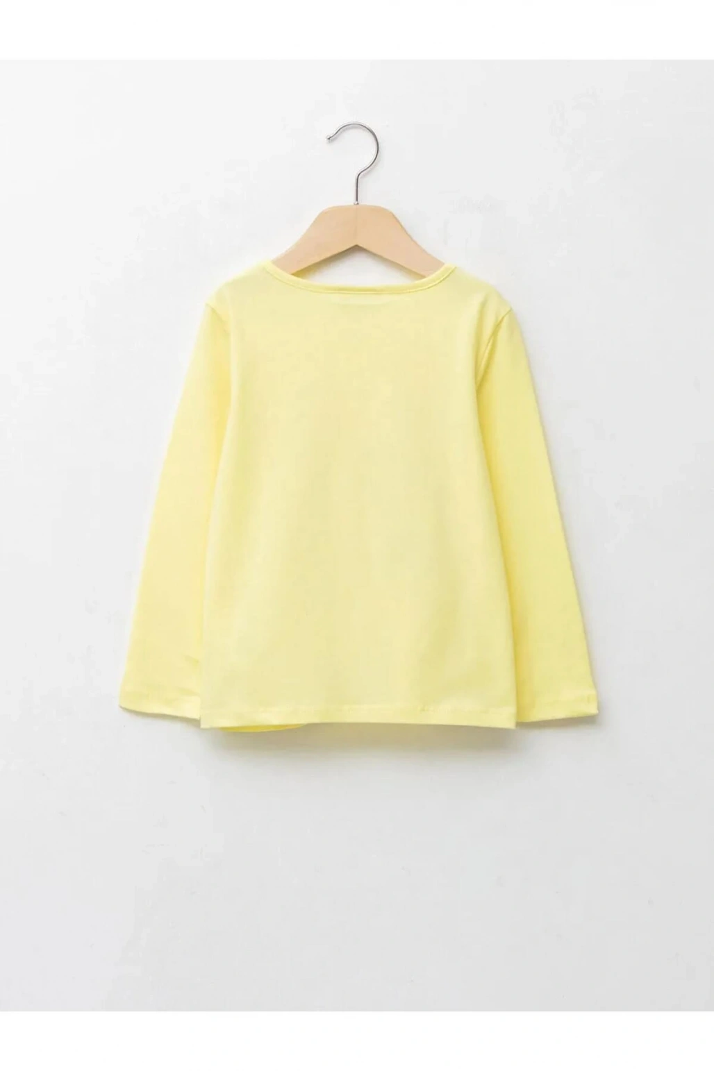 LCW ECO Sarı Bisiklet Yaka Baskılı Uzun Kollu Kız Çocuk Tişört