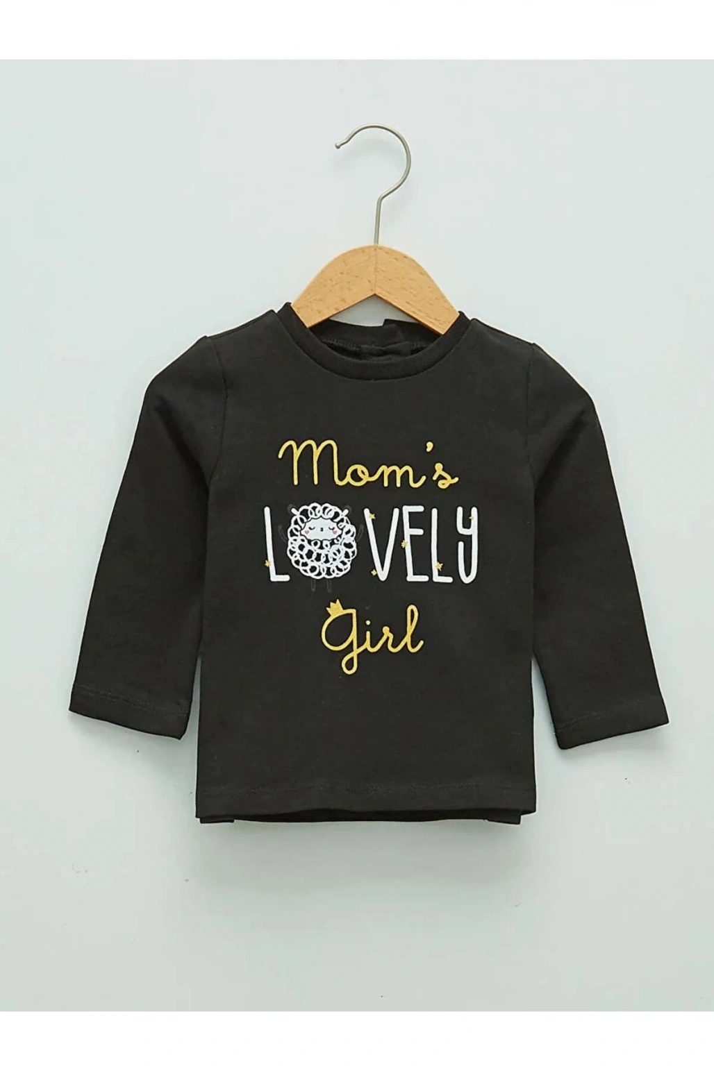 LCW ECO Siyah Bisiklet Yaka Uzun Kol Baskılı Kız Bebek Tişört