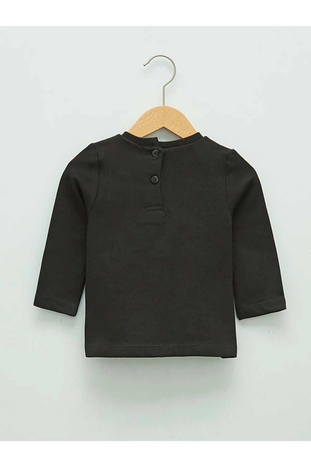 LCW ECO Siyah Bisiklet Yaka Uzun Kol Baskılı Kız Bebek Tişört