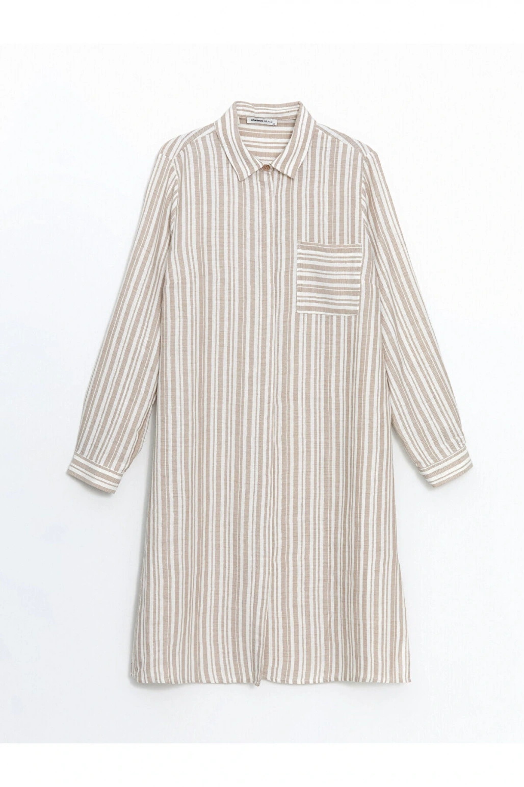 LCW Grace Bej Çizgili Keten Görünümlü Kadın Gömlek Tunik