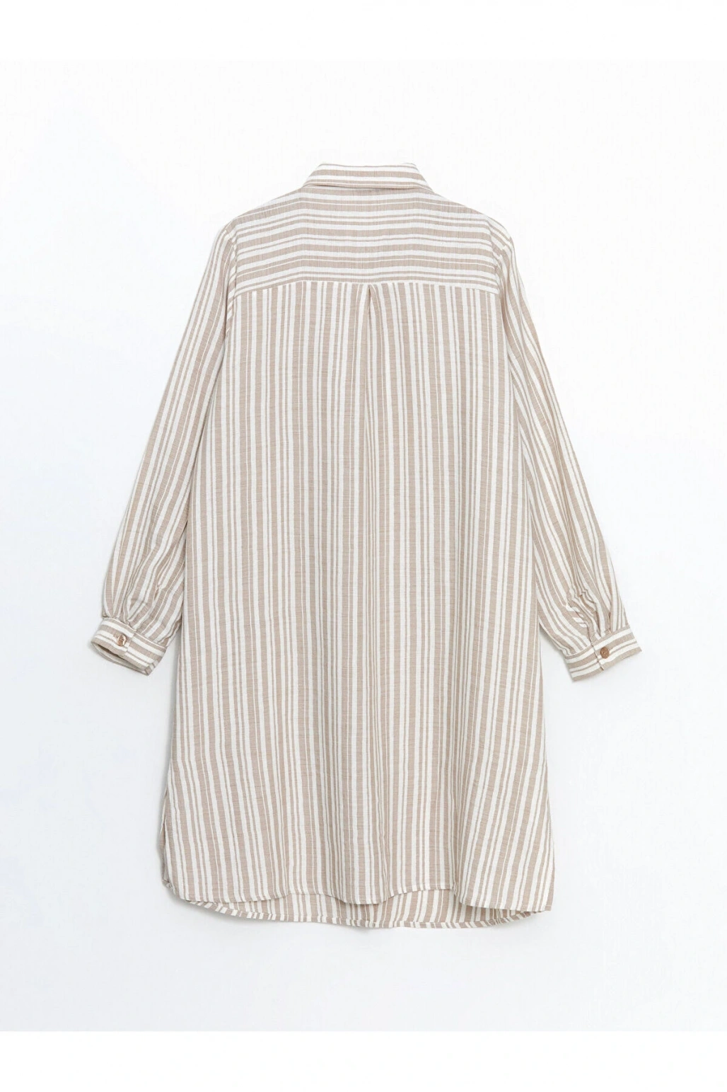 LCW Grace Bej Çizgili Keten Görünümlü Kadın Gömlek Tunik