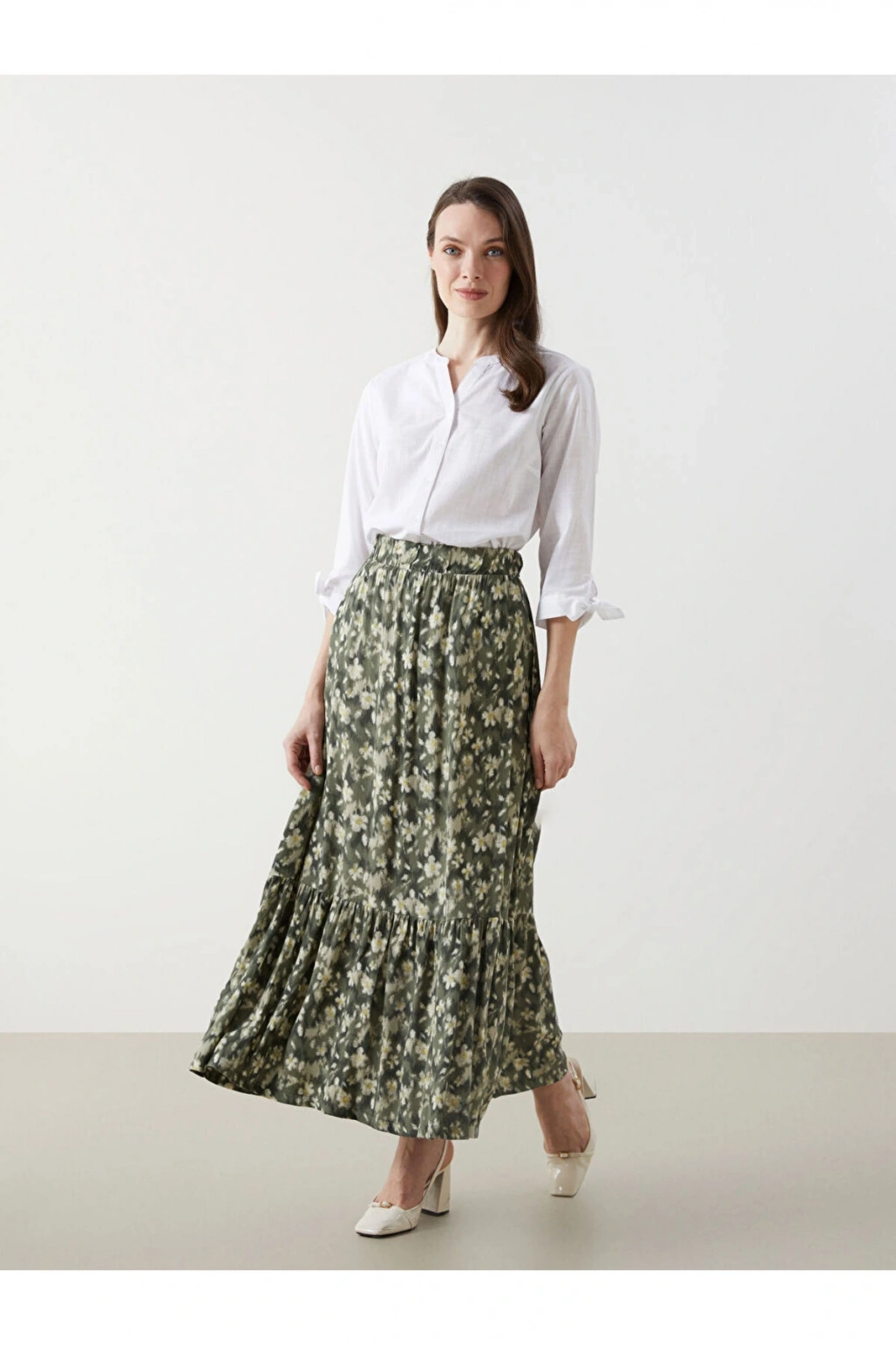 LCW Grace Beli Lastikli Çiçekli A Kesim Kadın Etek