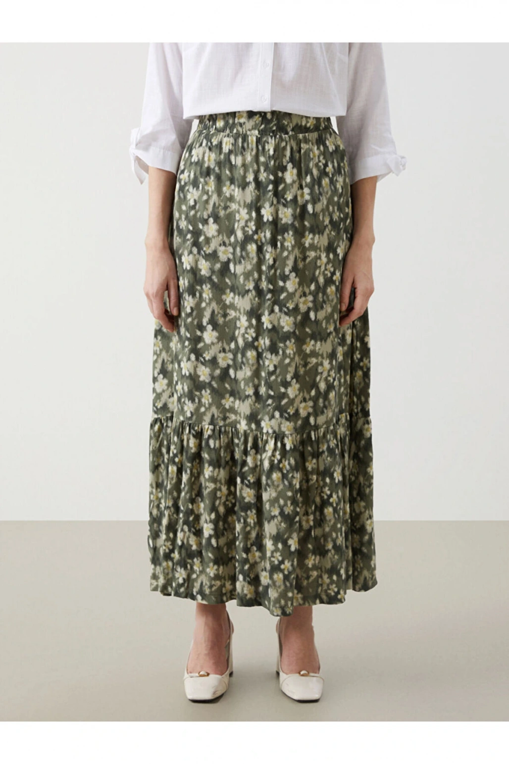 LCW Grace Beli Lastikli Çiçekli A Kesim Kadın Etek