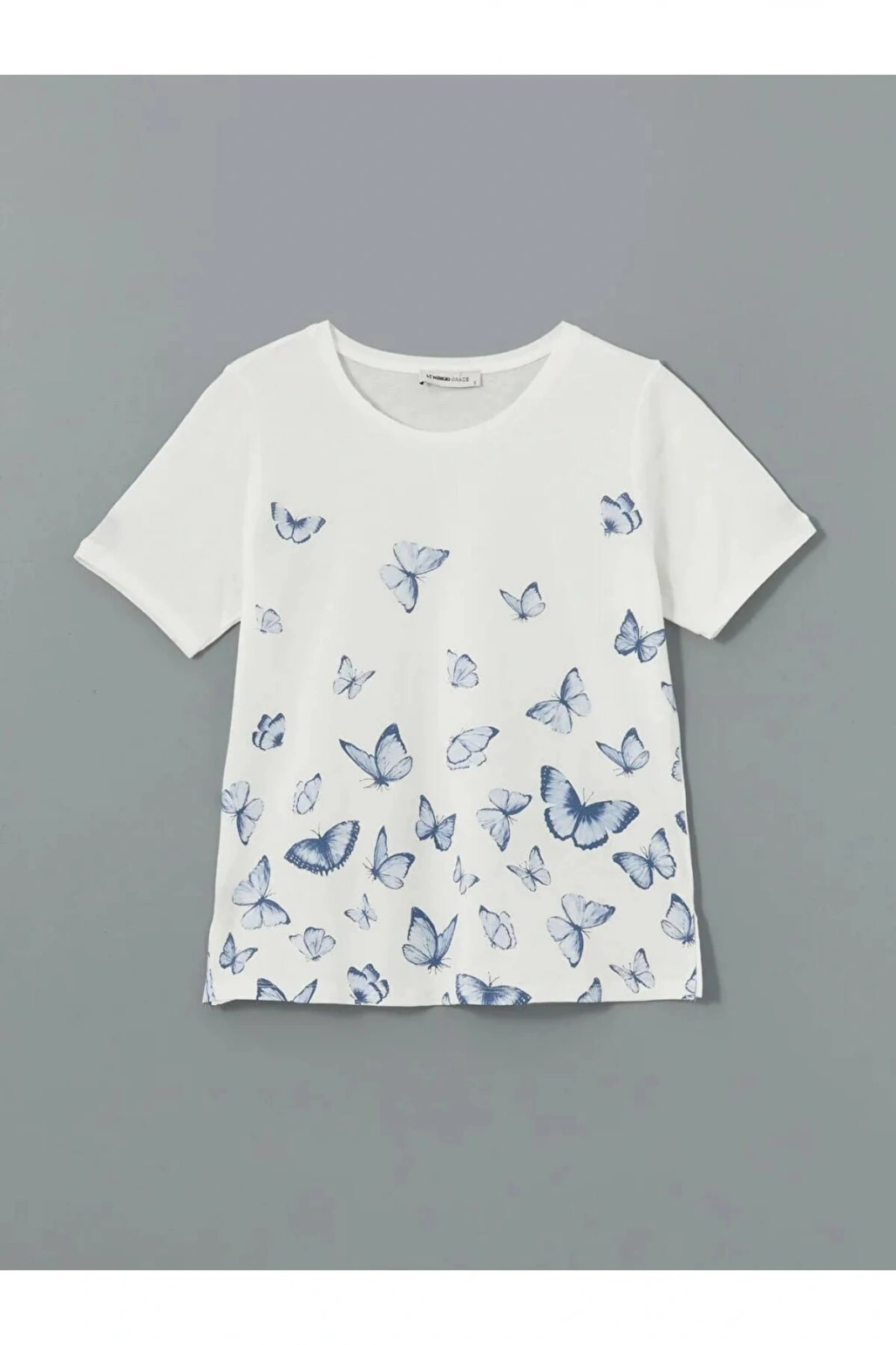 LCW Grace Beyaz Bisiklet Yaka Baskılı Kadın Tişört