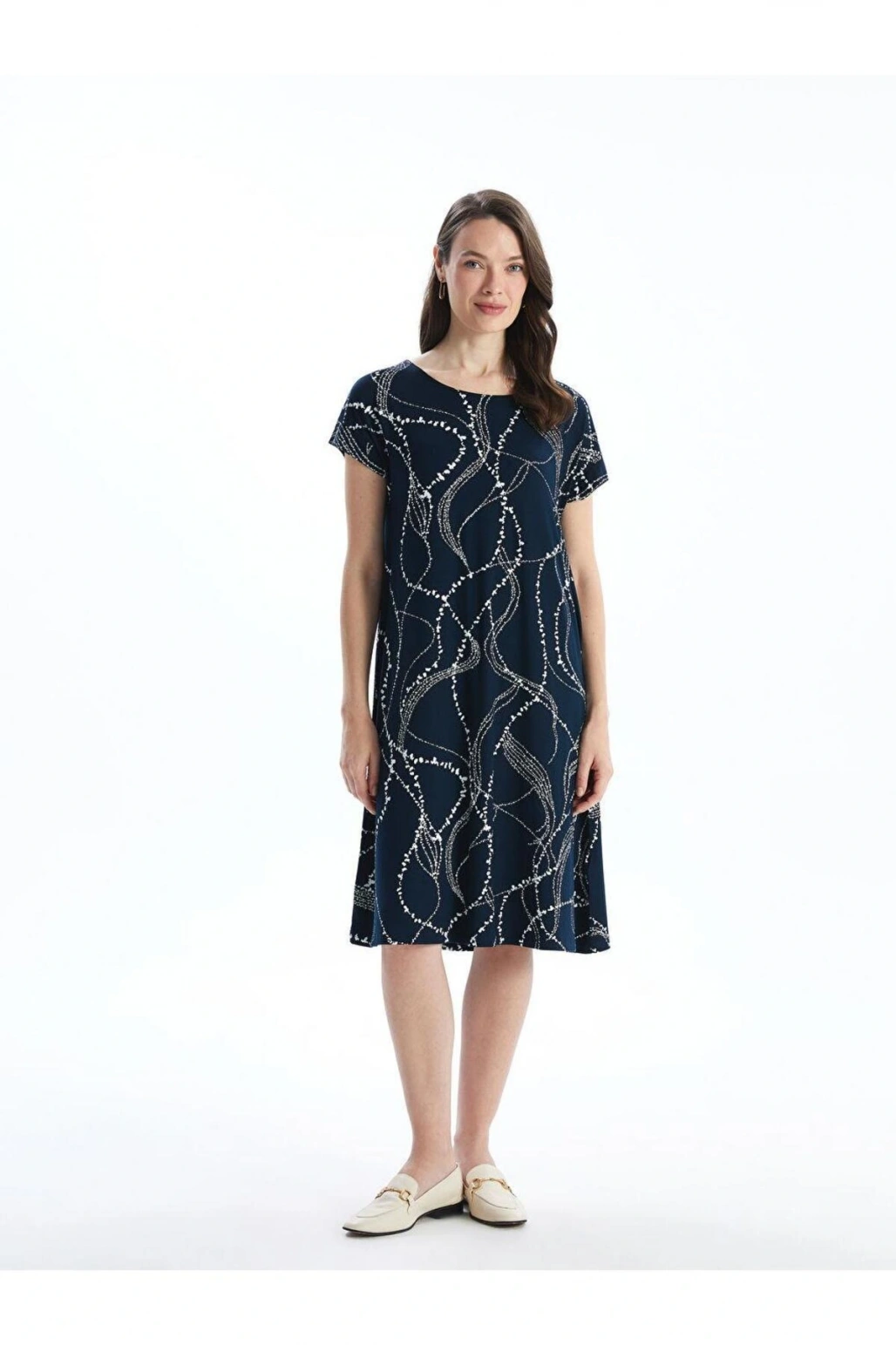 LCW Grace Bisiklet Yaka Desenli Kadın Elbise