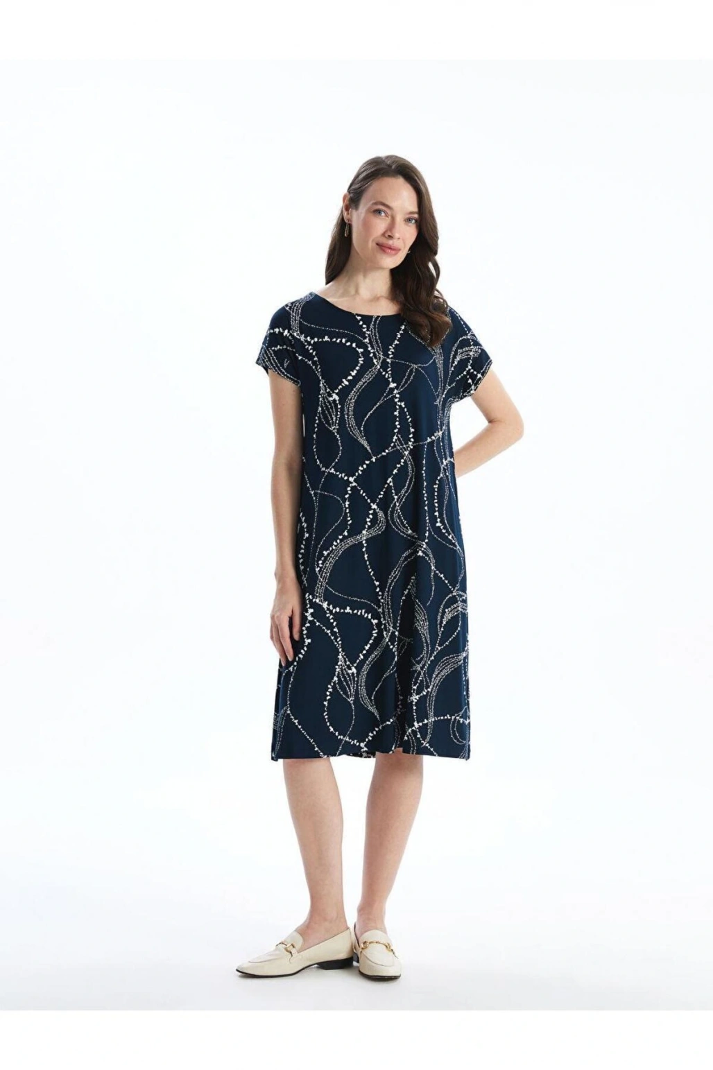 LCW Grace Bisiklet Yaka Desenli Kadın Elbise