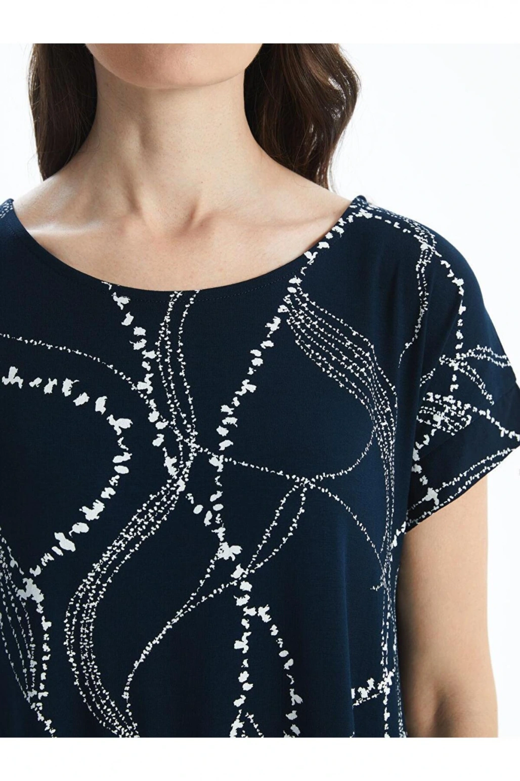 LCW Grace Bisiklet Yaka Desenli Kadın Elbise