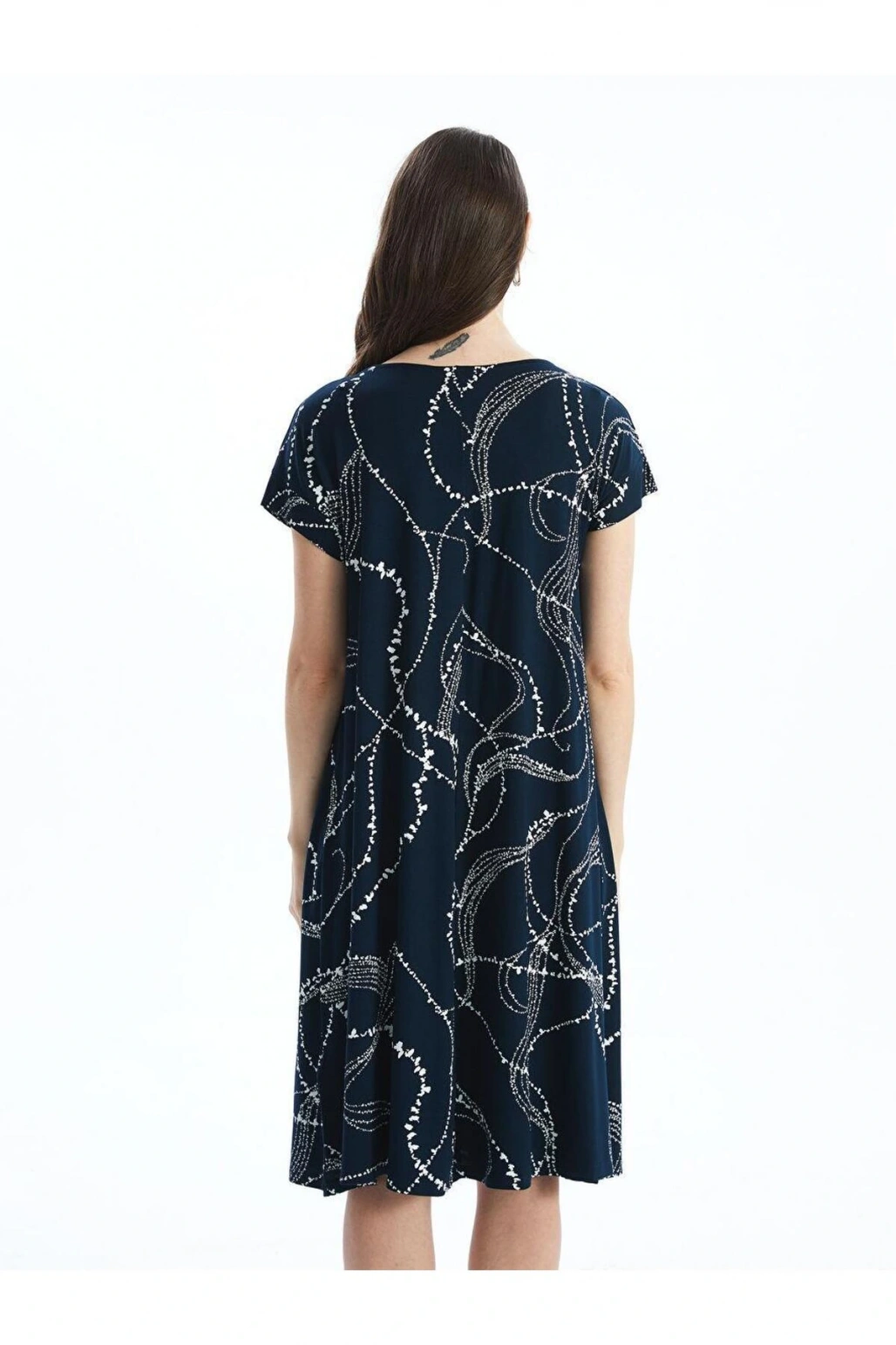 LCW Grace Bisiklet Yaka Desenli Kadın Elbise