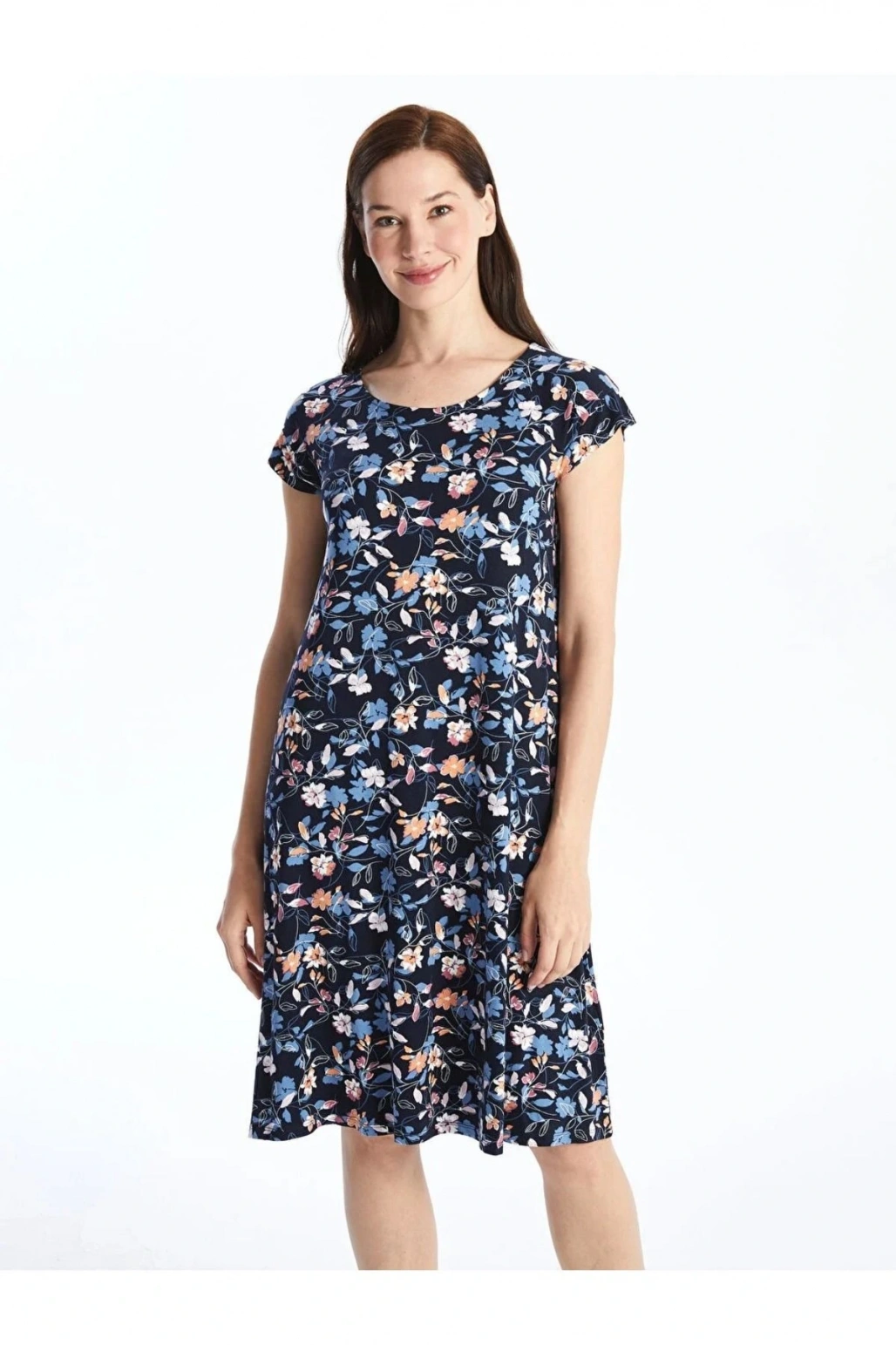 LCW Grace Bisiklet Yaka Desenli Kısa Kollu Kadın Elbise