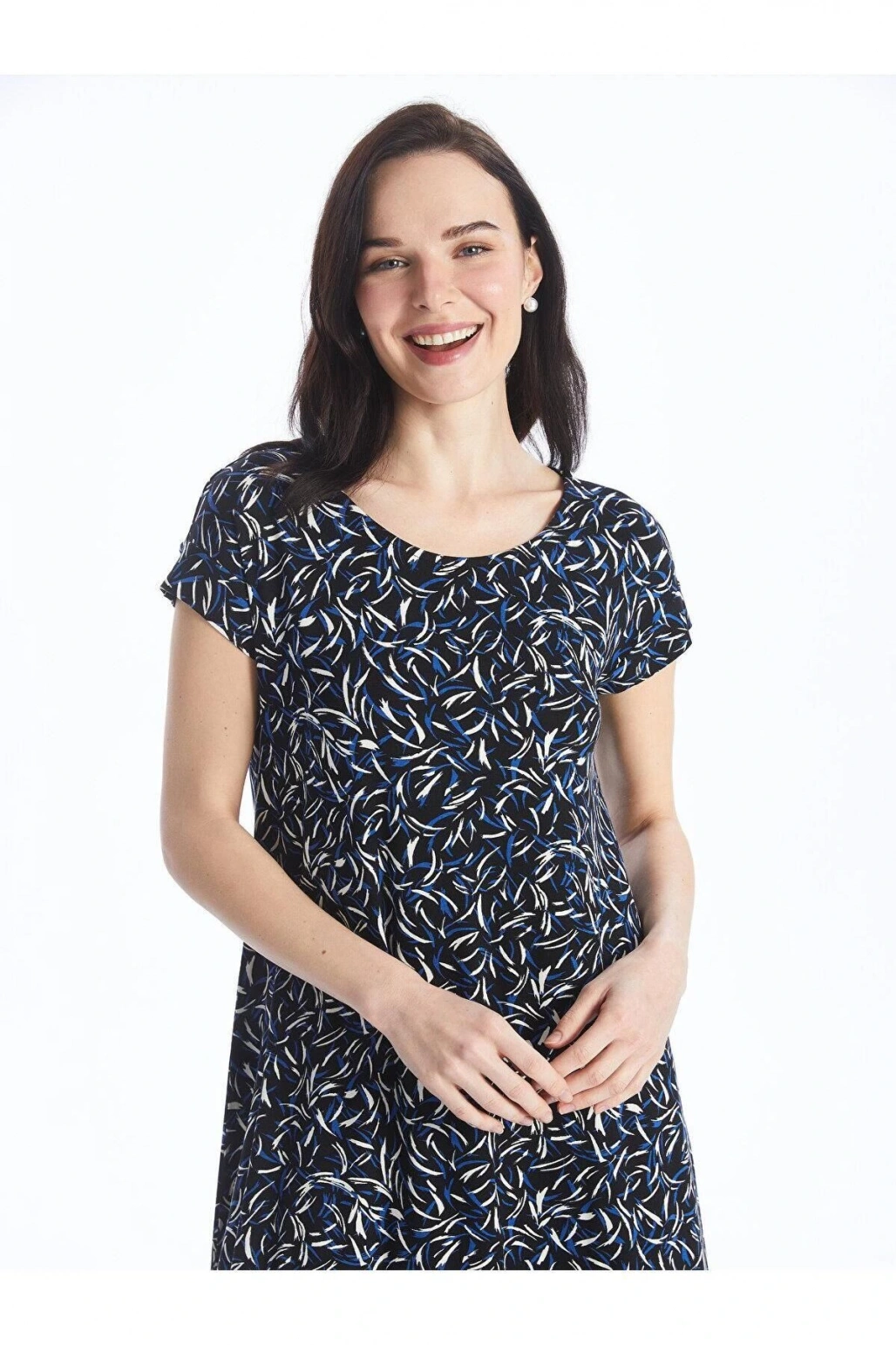 LCW Grace Bisiklet Yaka Desenli Kısa Kollu Kadın Elbise