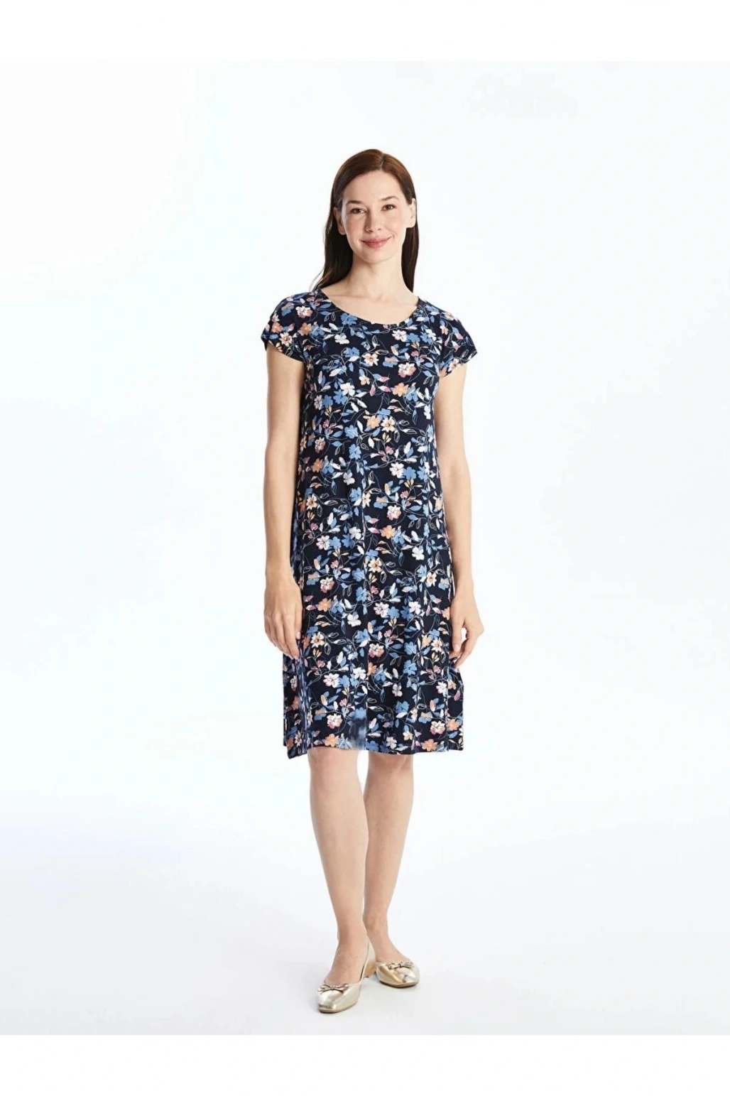 LCW Grace Bisiklet Yaka Desenli Kısa Kollu Kadın Elbise