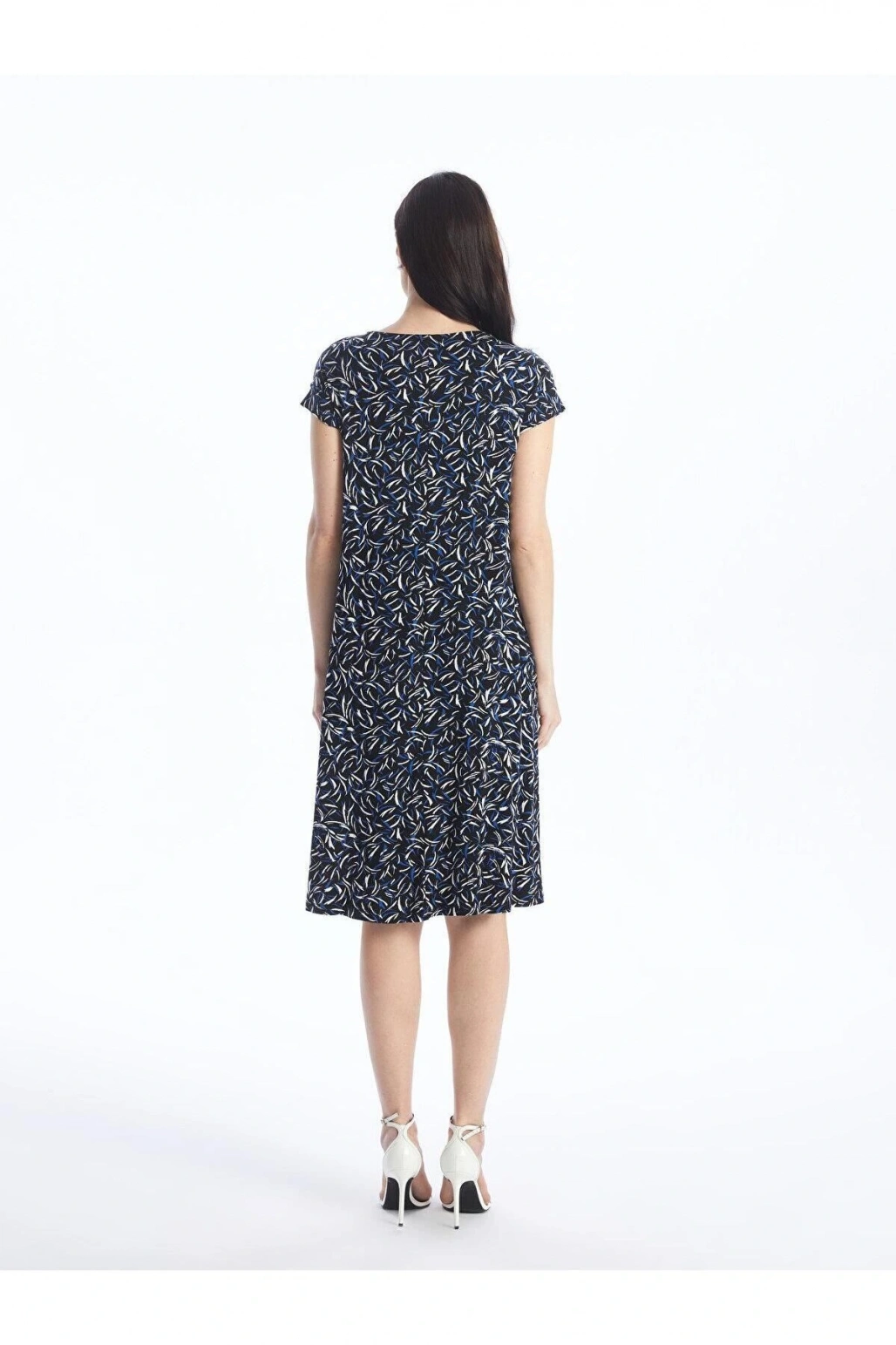 LCW Grace Bisiklet Yaka Desenli Kısa Kollu Kadın Elbise