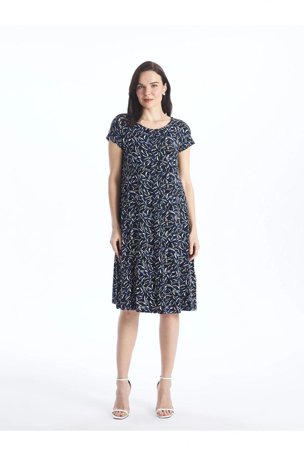 LCW Grace Bisiklet Yaka Desenli Kısa Kollu Kadın Elbise