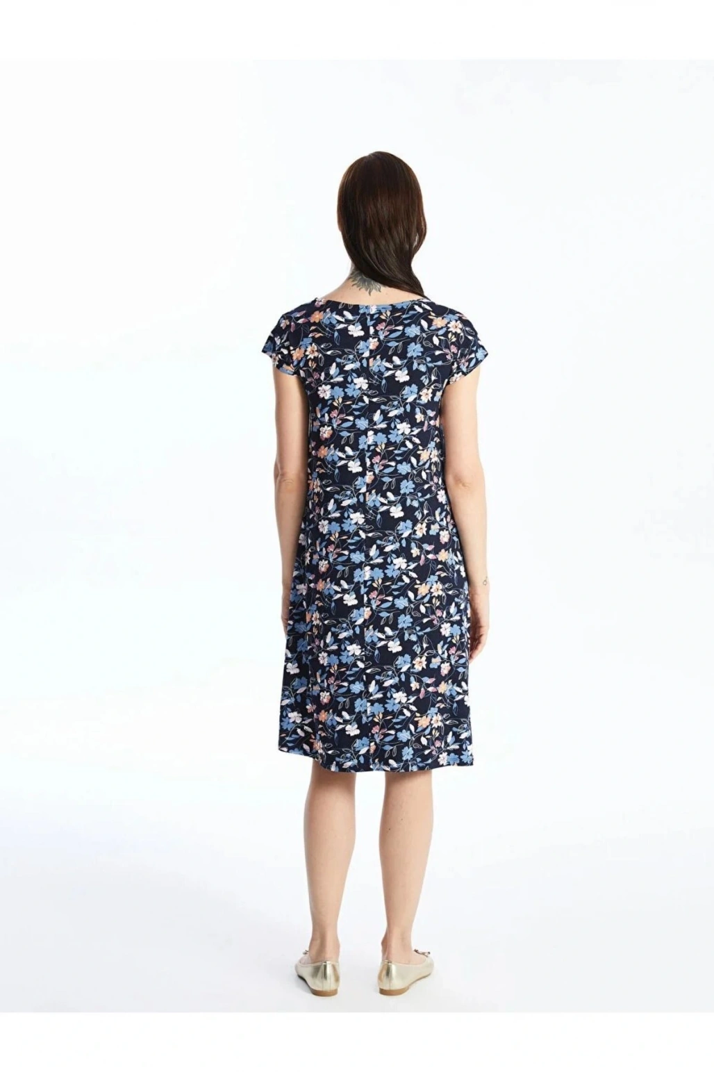 LCW Grace Bisiklet Yaka Desenli Kısa Kollu Kadın Elbise