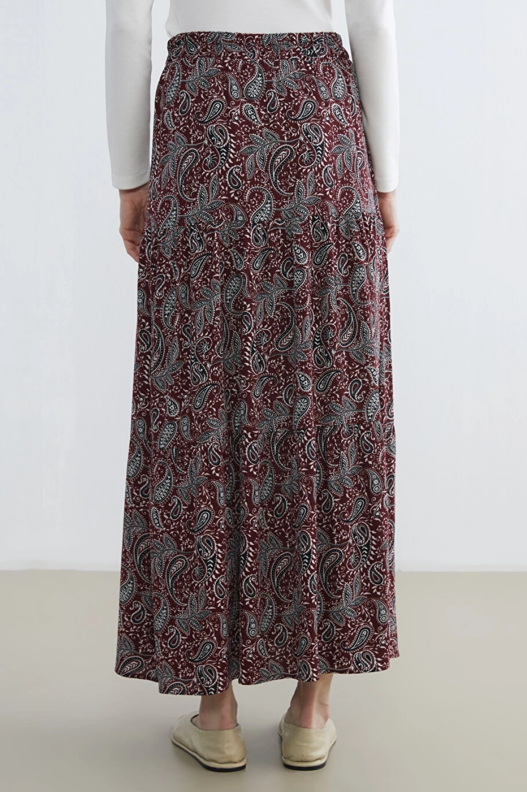 LCW Grace Bordo Beli Lastikli Desenli Etek