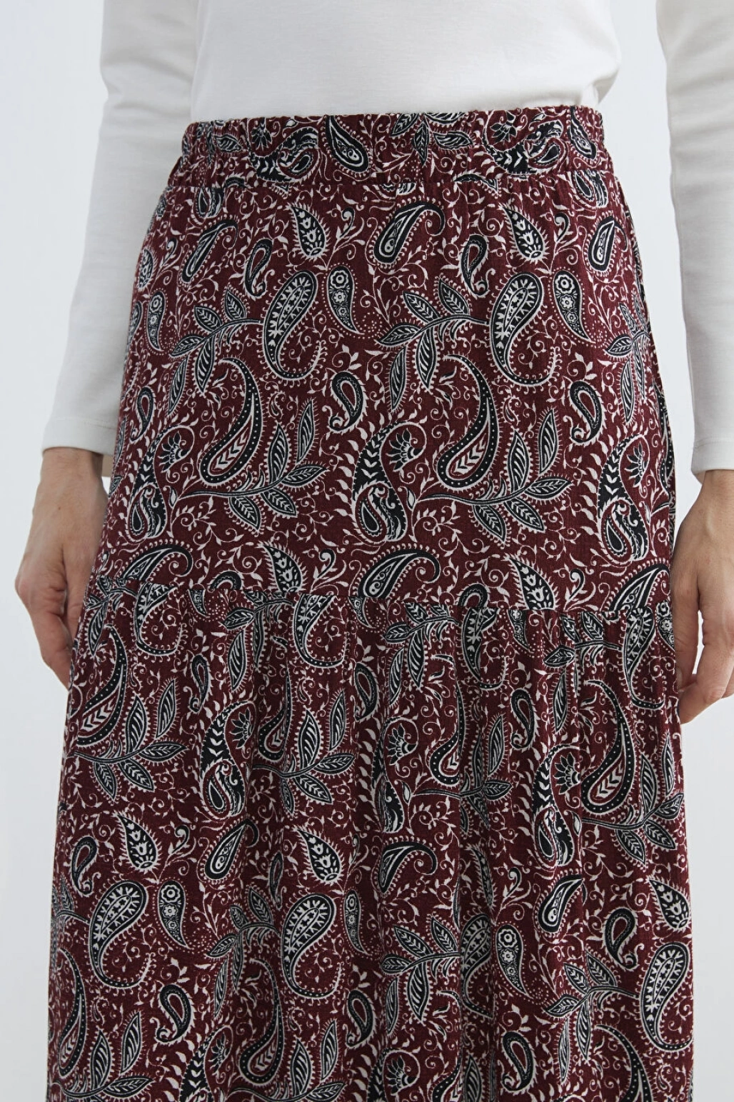 LCW Grace Bordo Beli Lastikli Desenli Etek