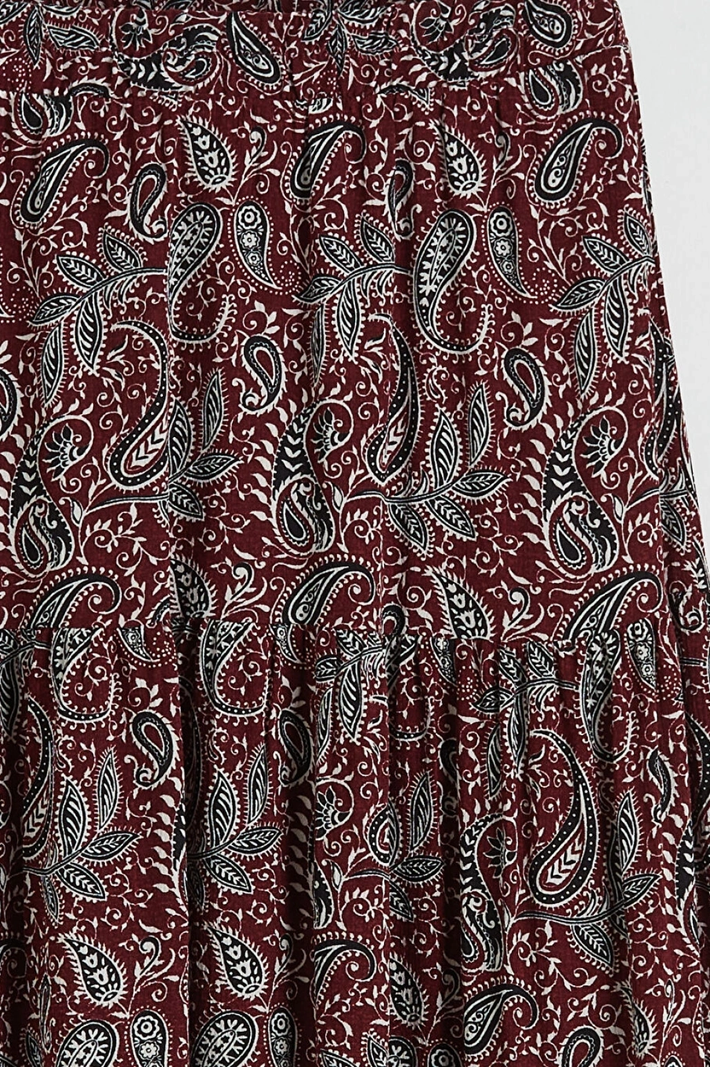 LCW Grace Bordo Beli Lastikli Desenli Etek