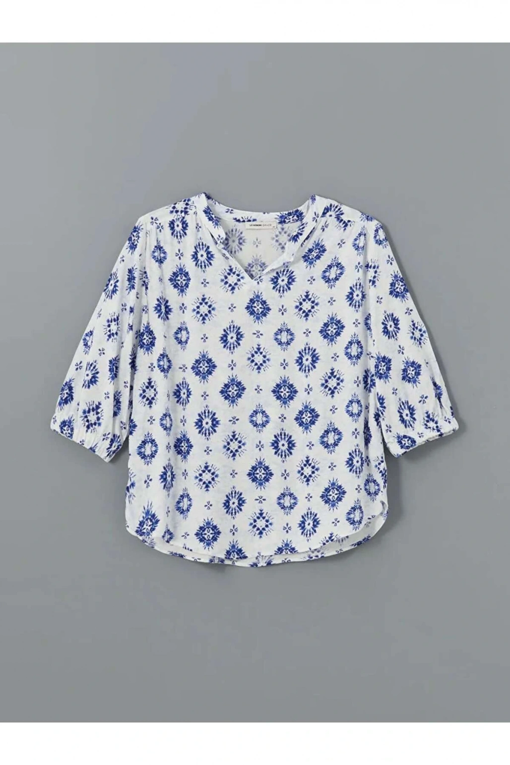 LCW Grace Ekru Kaçık Yaka Desenli Kadın Bluz