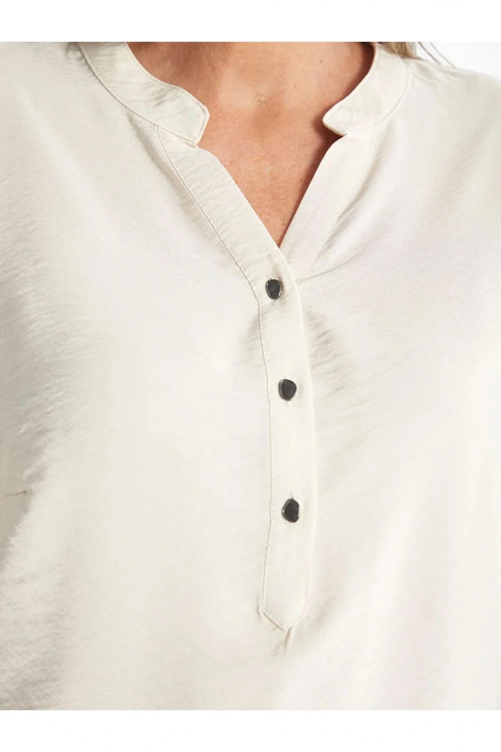 LCW Grace Gri Kaçık Yaka Düz Uzun Kollu Kadın Bluz