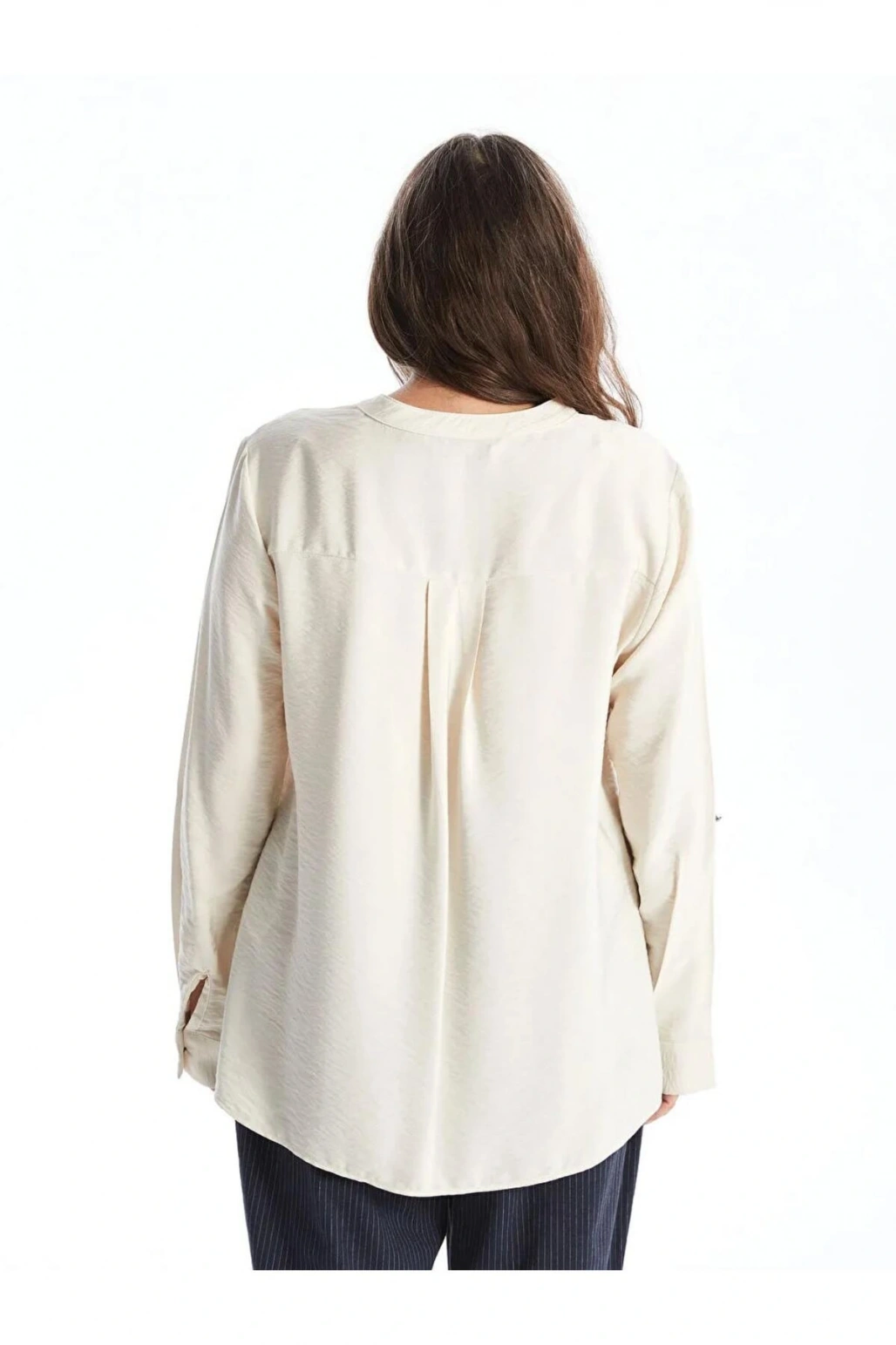 LCW Grace Gri Kaçık Yaka Düz Uzun Kollu Kadın Bluz