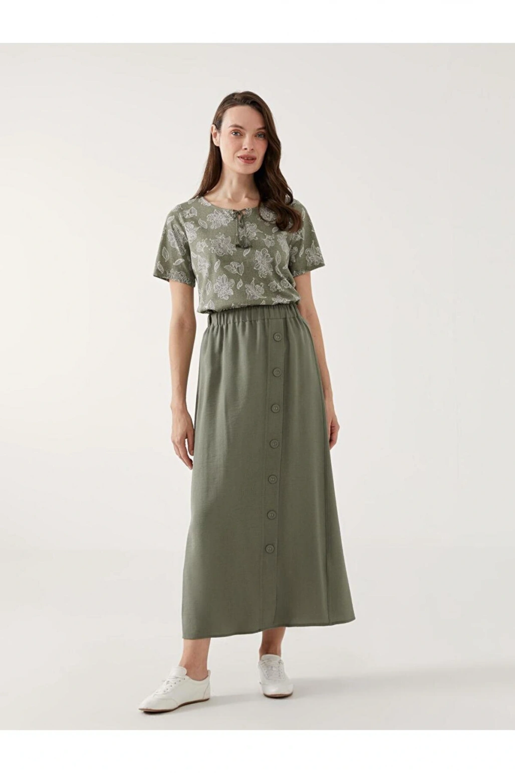 LCW Grace Haki Beli Lastikli Kadın Etek