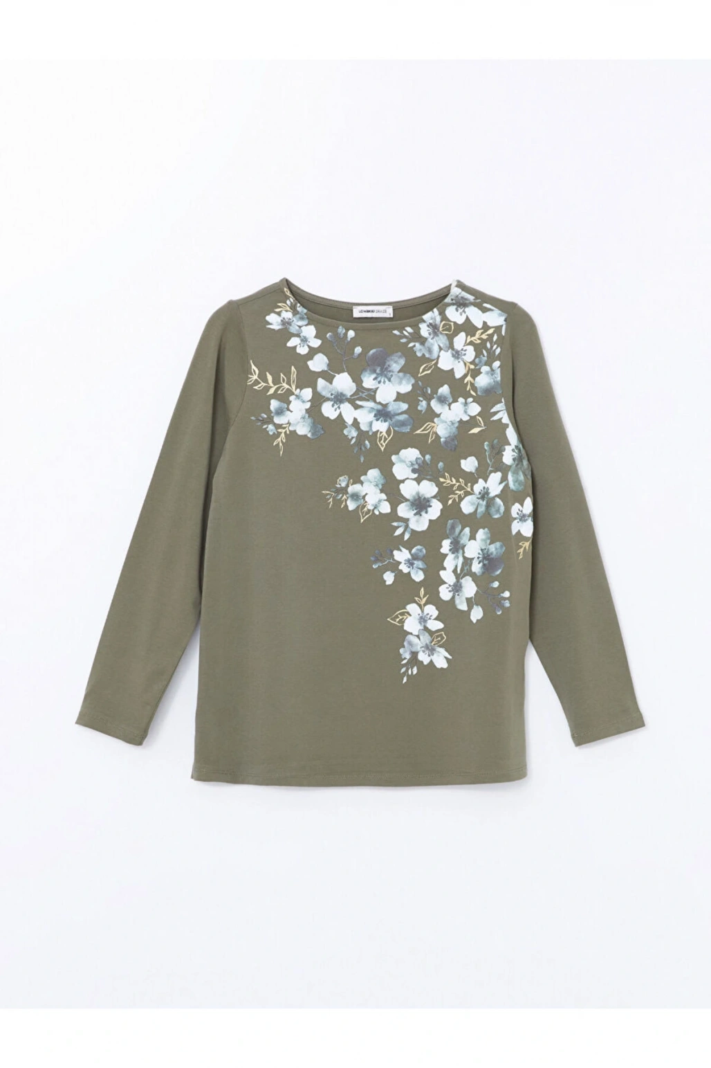LCW Grace Haki Bisiklet Yaka Çiçekli Kadın Tişört
